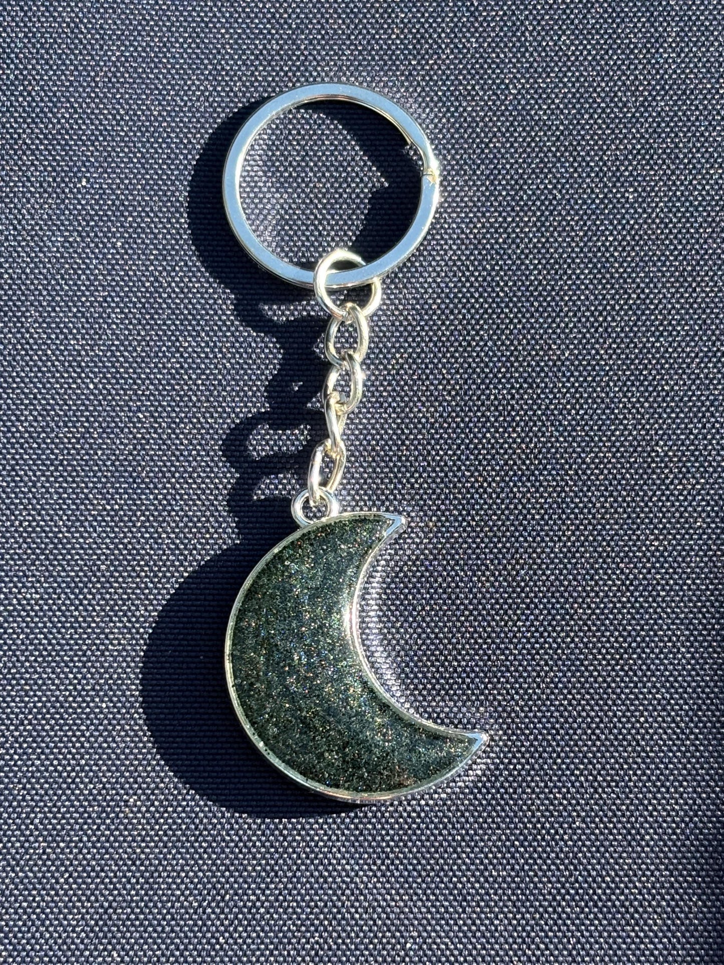 Crescent Moon Keychain | Stardust Silver Galaxy Resin Charm