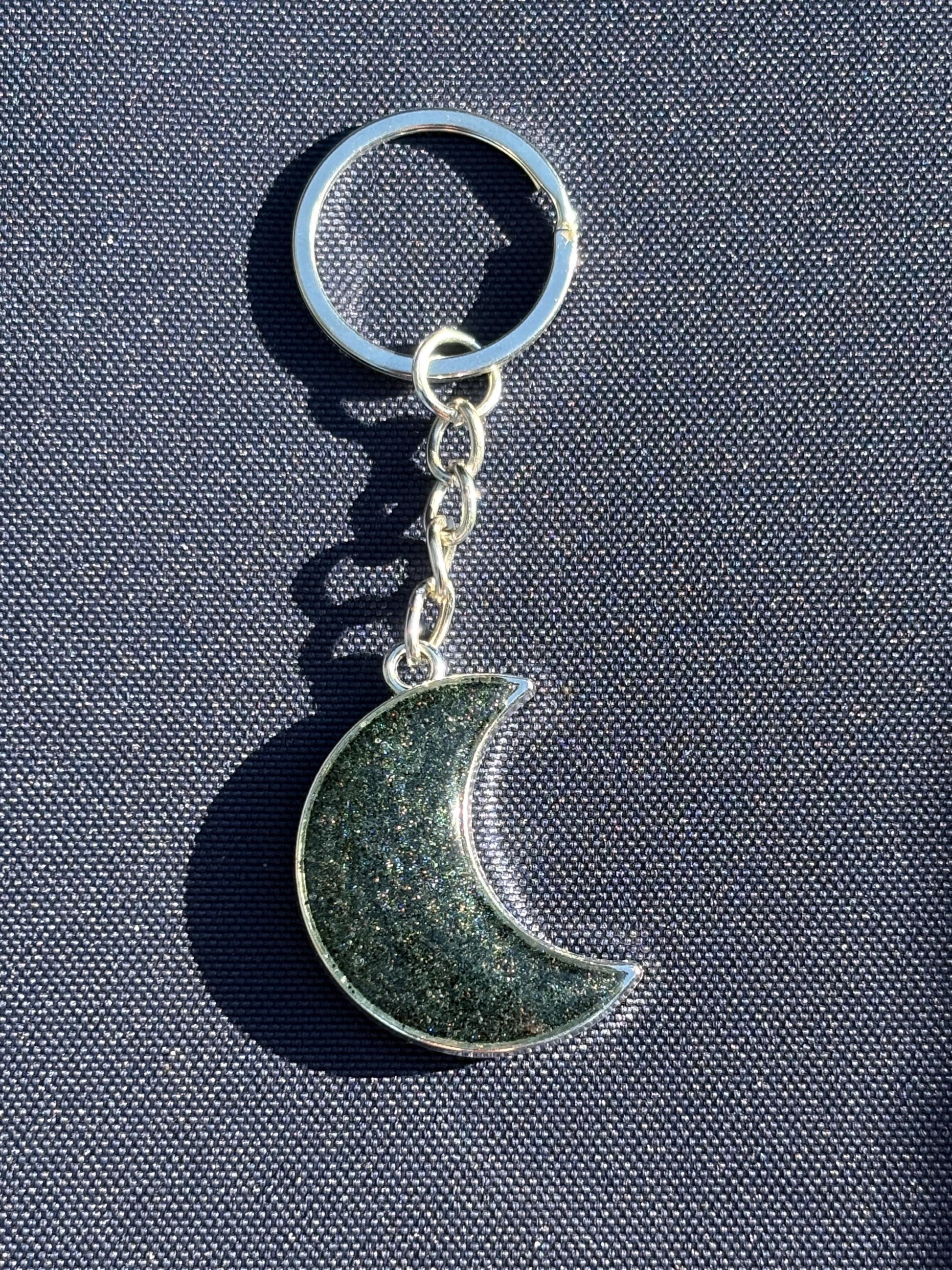 Crescent Moon Keychain | Stardust Silver Galaxy Resin Charm
