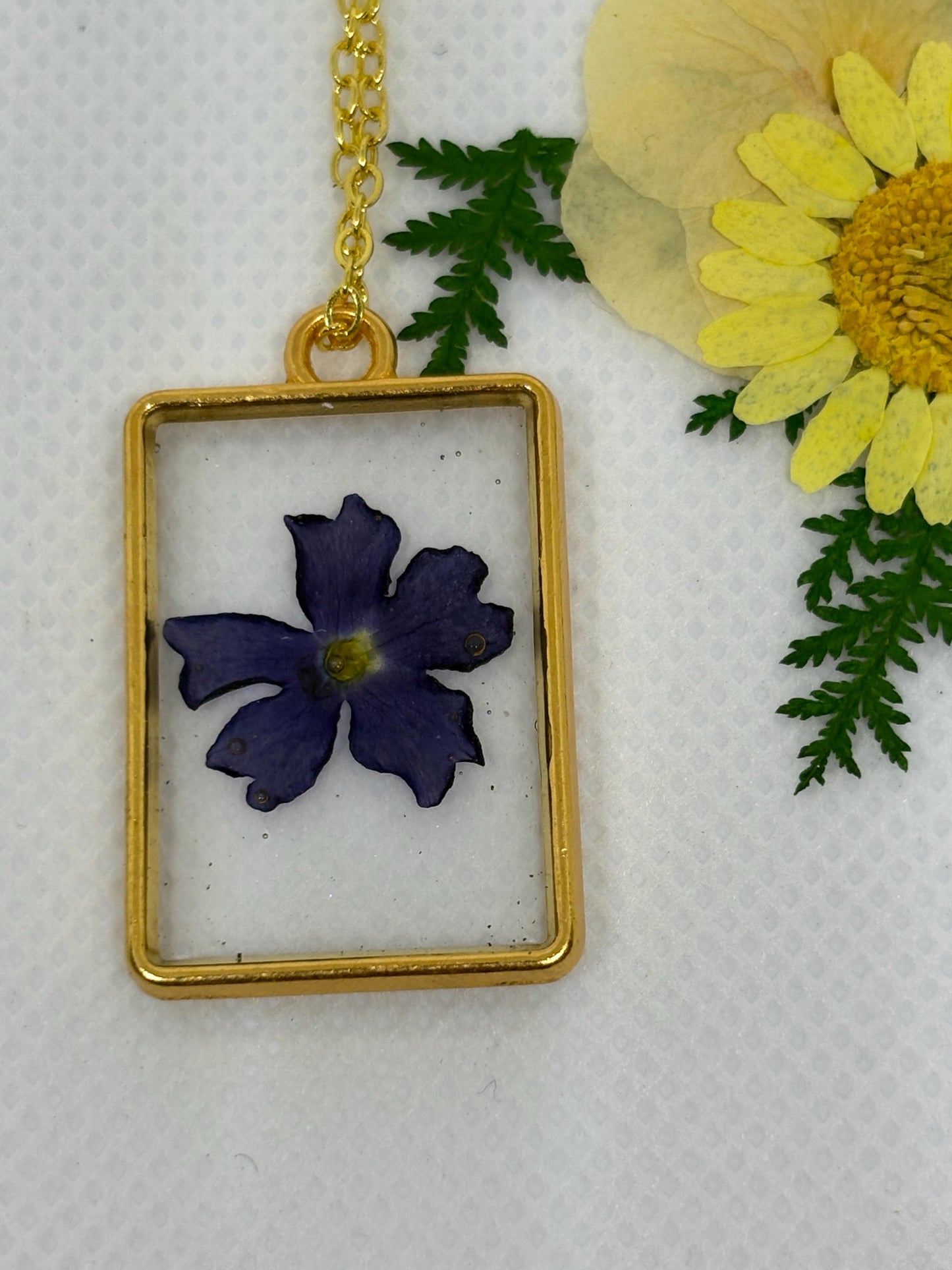 Pressed Purple Wildflower Pendant Necklace | Gold Resin Botanical Necklaces Consecrated Jewelry Co.