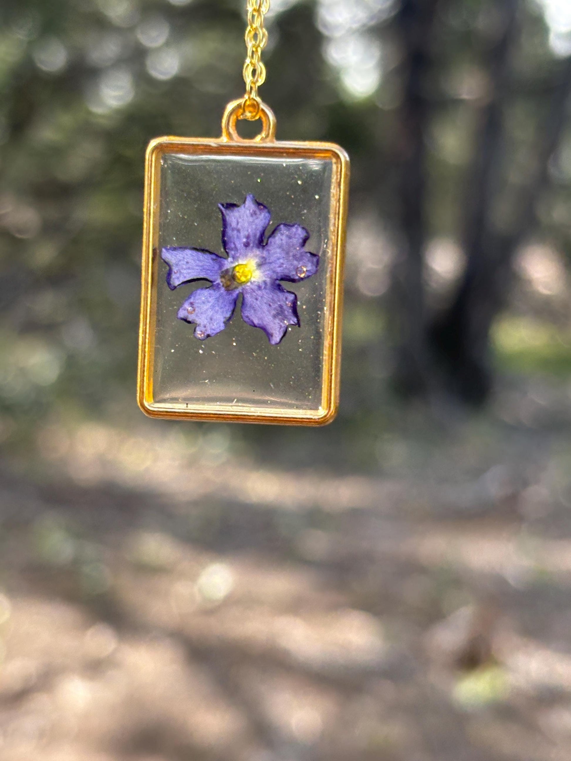 Pressed Purple Wildflower Pendant Necklace | Gold Resin Botanical Necklaces Consecrated Jewelry Co.