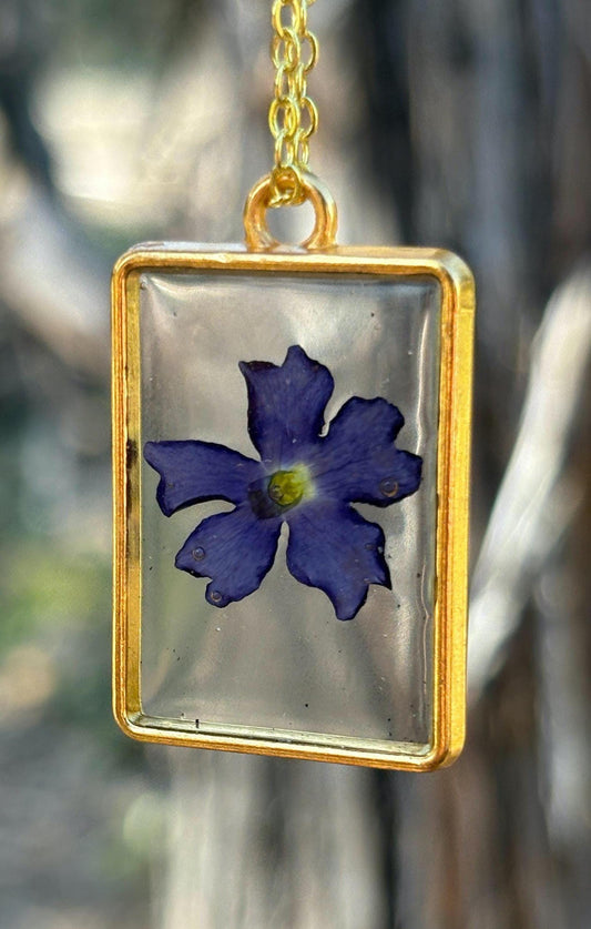 Pressed Purple Wildflower Pendant Necklace | Gold Resin Botanical Necklaces Consecrated Jewelry Co.
