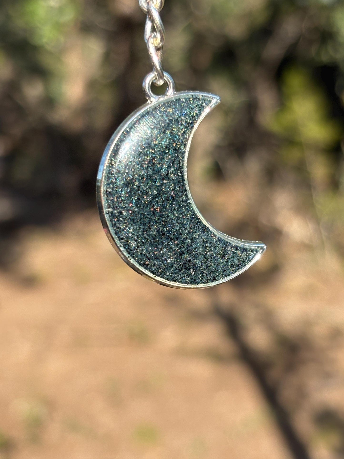 Crescent Moon Keychain | Stardust Silver Galaxy Resin Charm
