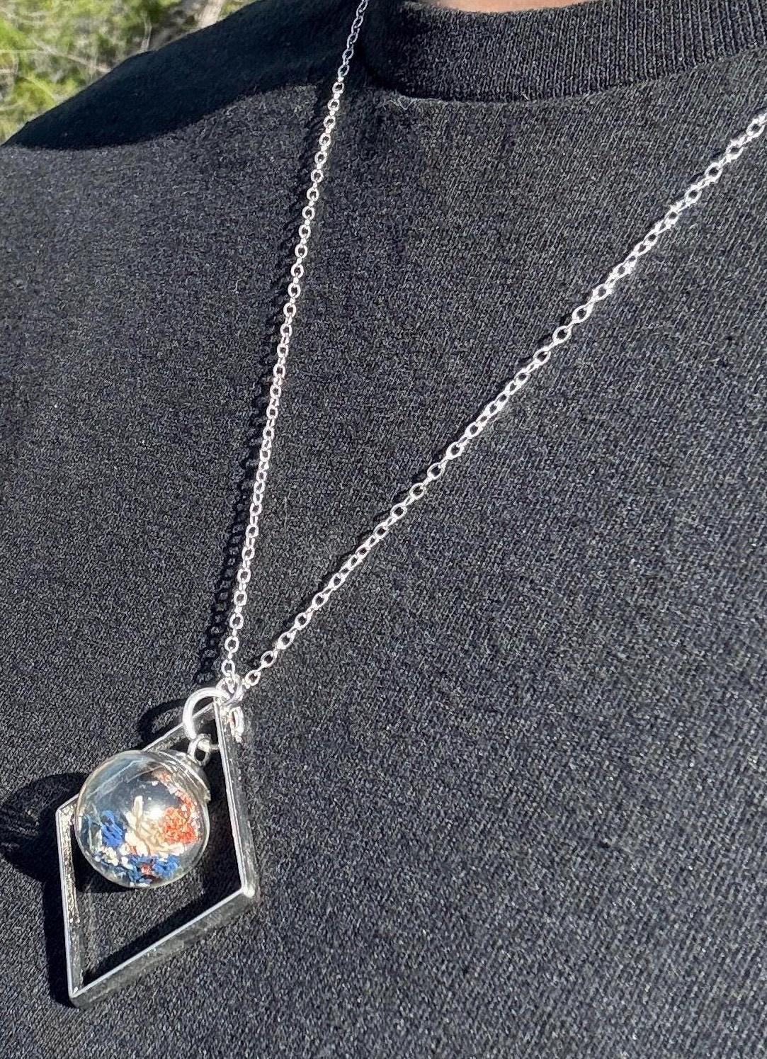 Wildflower Terrarium Necklace | Silver Diamond Frame Blue Copper Necklaces Consecrated Jewelry Co.