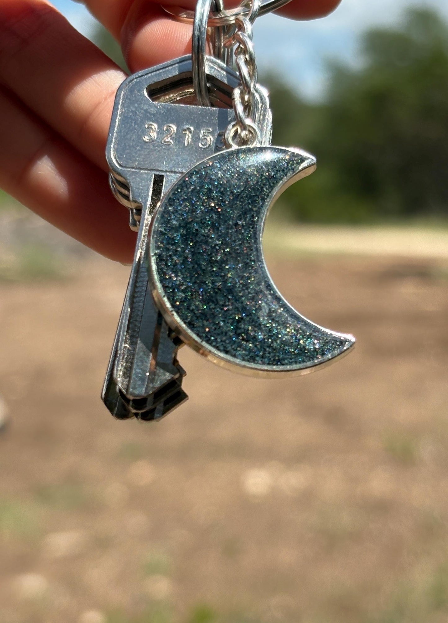 Crescent Moon Keychain | Stardust Silver Galaxy Resin Charm