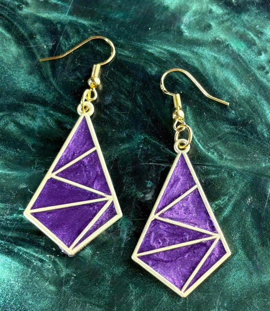Purple Geometric Earrings Gold Frame | Minimalist Jewelry Earrings Consecrated Jewelry Co.