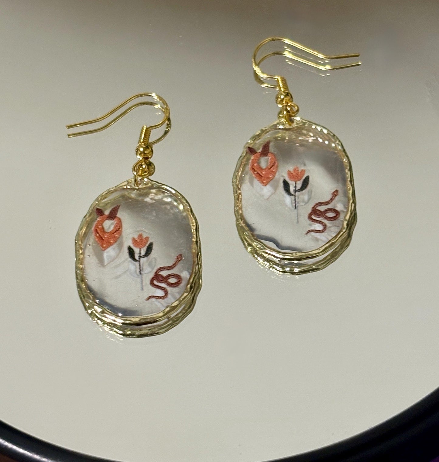 Cowgirl Gold Dangle Earrings: Snake, Bandana and Desert Flower - Western Jewelry Earrings Consecrated Jewelry Co.