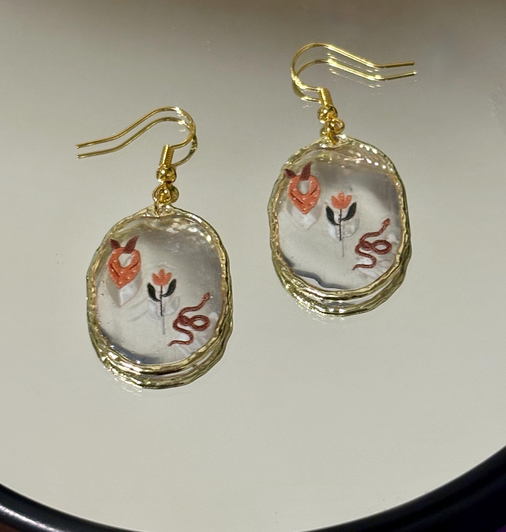 Cowgirl Gold Dangle Earrings: Snake, Bandana and Desert Flower - Western Jewelry Earrings Consecrated Jewelry Co.