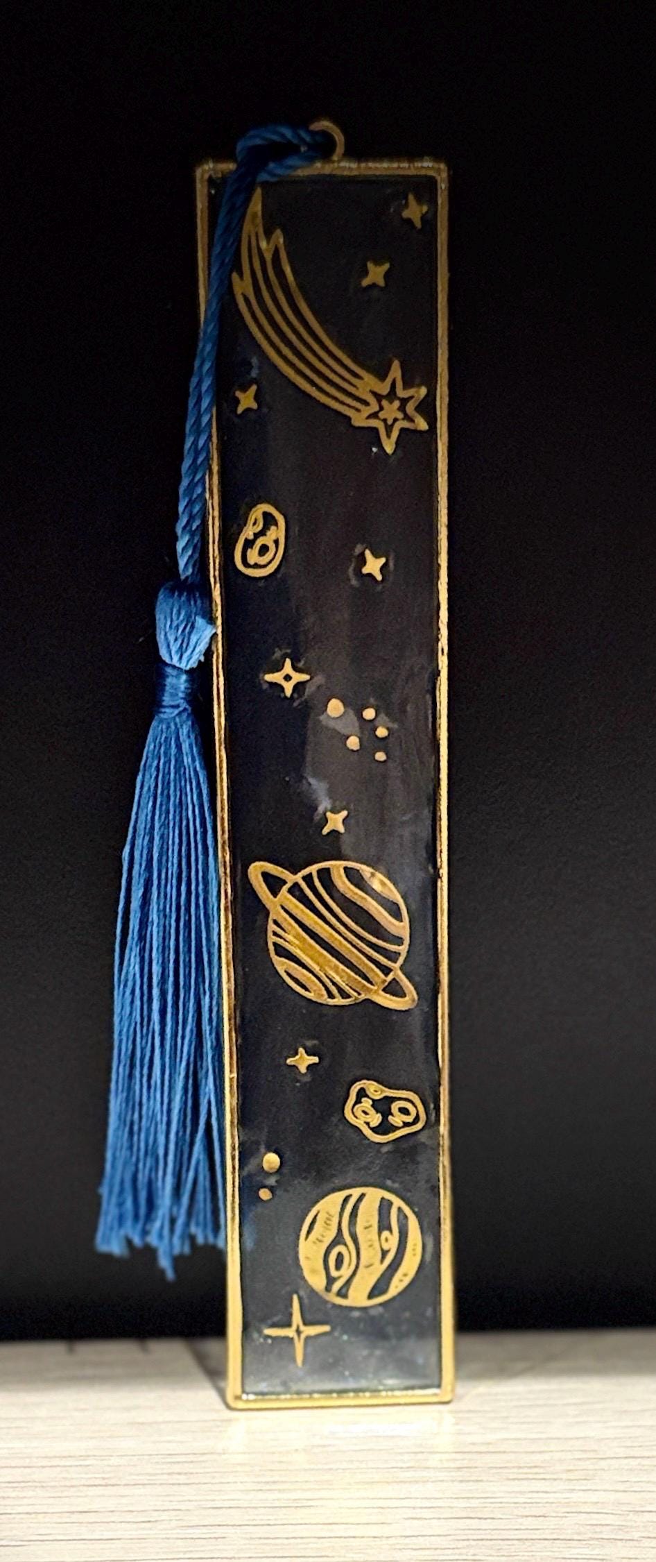 Celestial Resin Bookmark: Gold Star, Planet and Outer Space Galaxy Design Hard Bookmark Bookmarks Consecrated Jewelry Co.