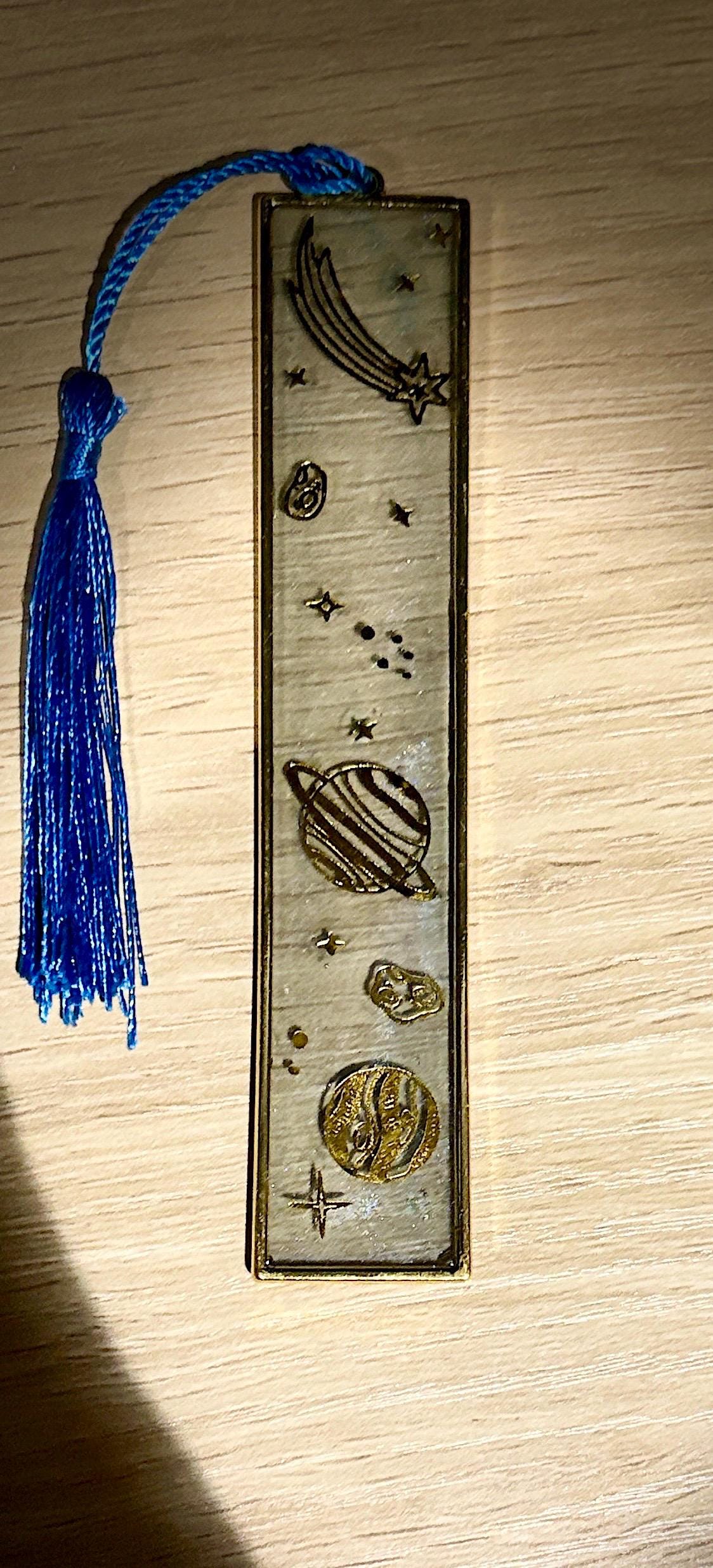 Celestial Resin Bookmark: Gold Star, Planet and Outer Space Galaxy Design Hard Bookmark Bookmarks Consecrated Jewelry Co.