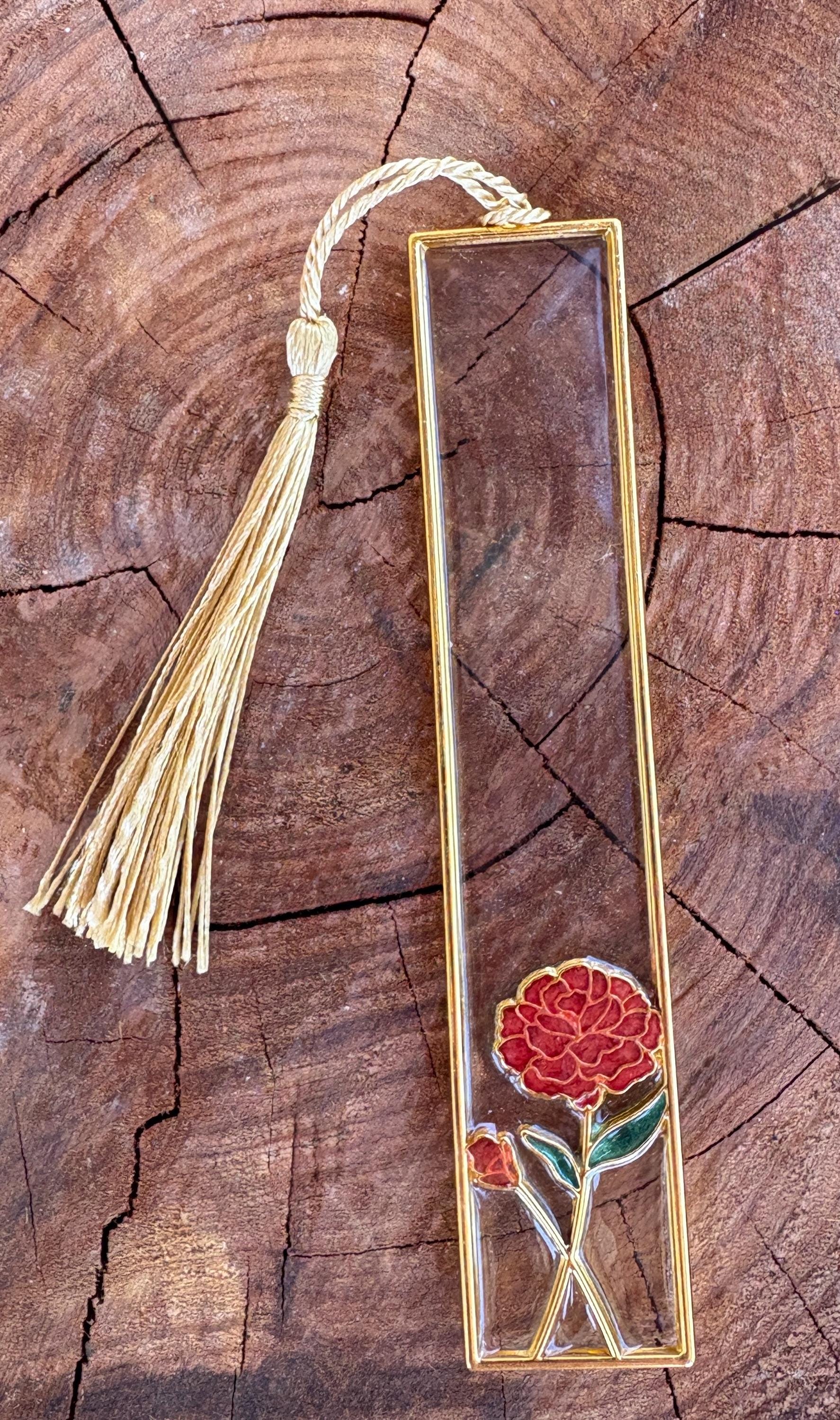 Red Rose Resin Bookmark | Gold Frame with Tassel Bookmarks Consecrated Jewelry Co.