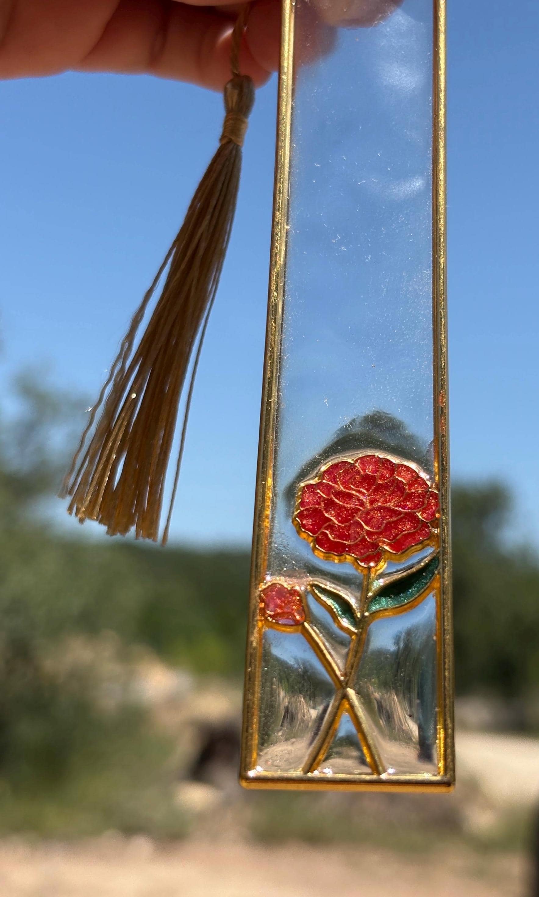Red Rose Resin Bookmark | Gold Frame with Tassel Bookmarks Consecrated Jewelry Co.