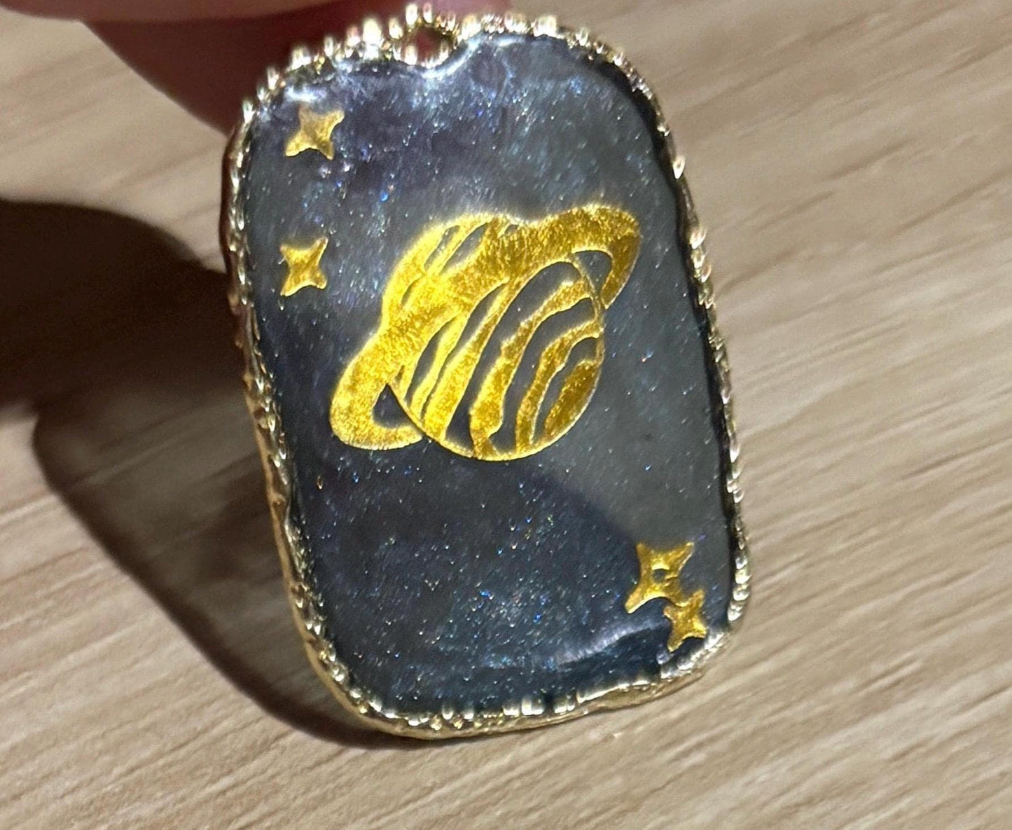 Gold Planet Saturn Pendant Necklace: Blue Resin Celestial Space and Galaxy Jewelry Necklaces Consecrated Jewelry Co.
