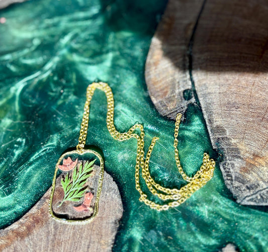 Resin Western Pendant Necklace: Cowboy Hat, Boot and Green Leaf - Gold Cowgirl Jewelry Necklaces Consecrated Jewelry Co.
