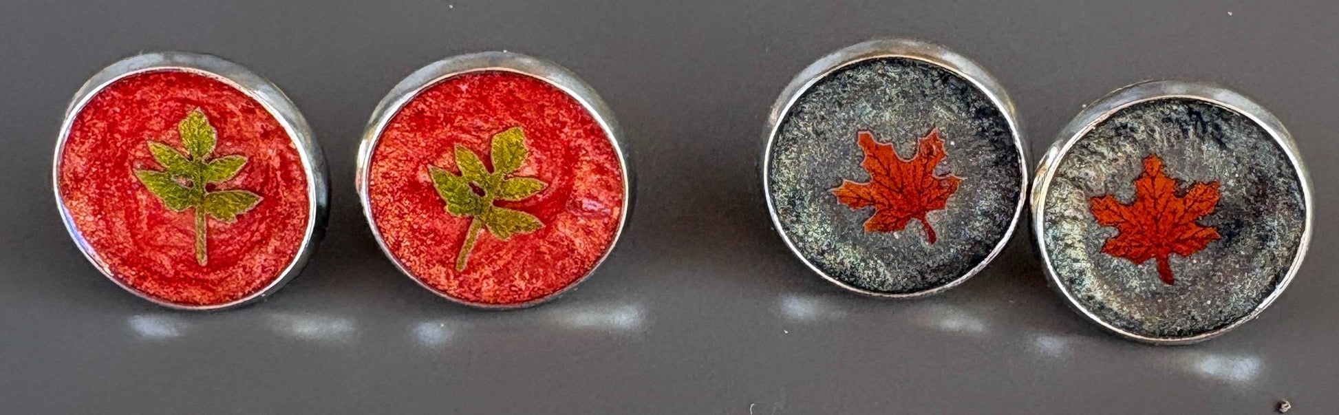 Colorful Fall Leaf Stud Earrings | Red & Blue Autumn Set Earrings Consecrated Jewelry Co.