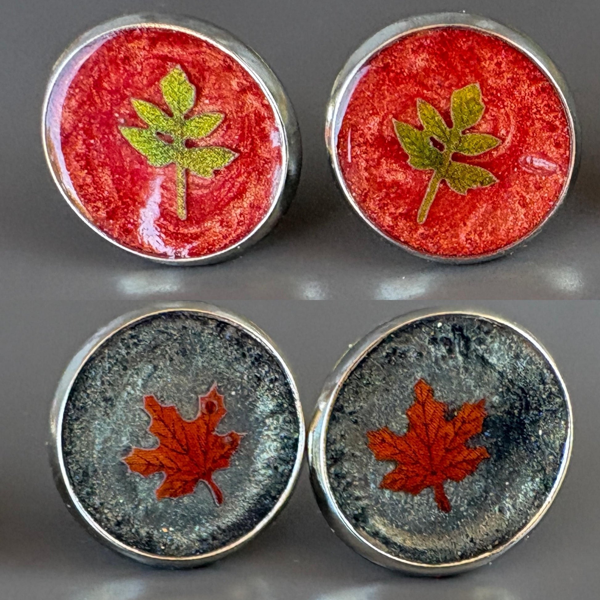 Colorful Fall Leaf Stud Earrings | Red & Blue Autumn Set Earrings Consecrated Jewelry Co.