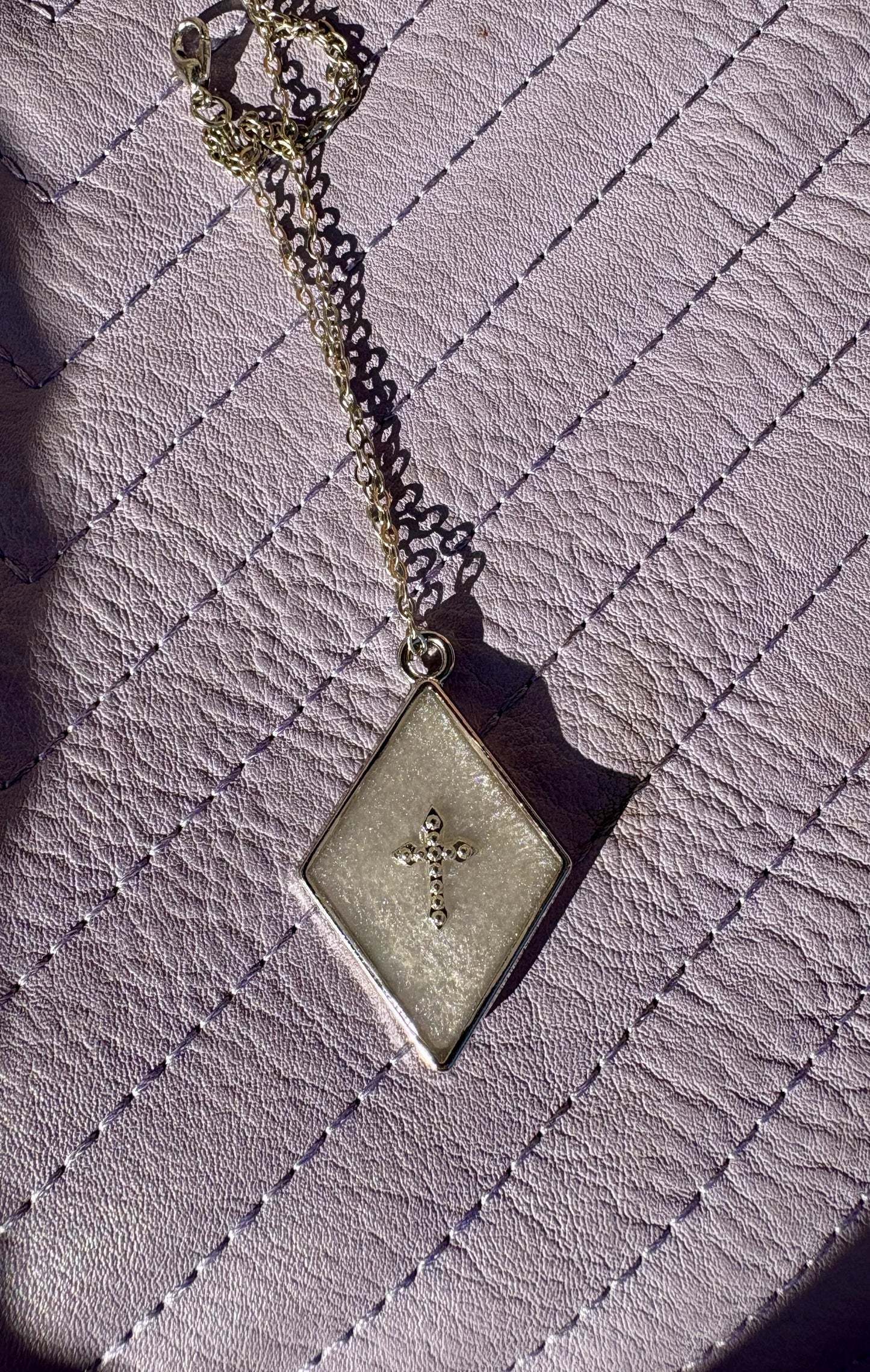 Silver Cross Necklace: White Resin Diamond Pendant, Christian Jesus Faith Jewelry Necklaces Consecrated Jewelry Co.