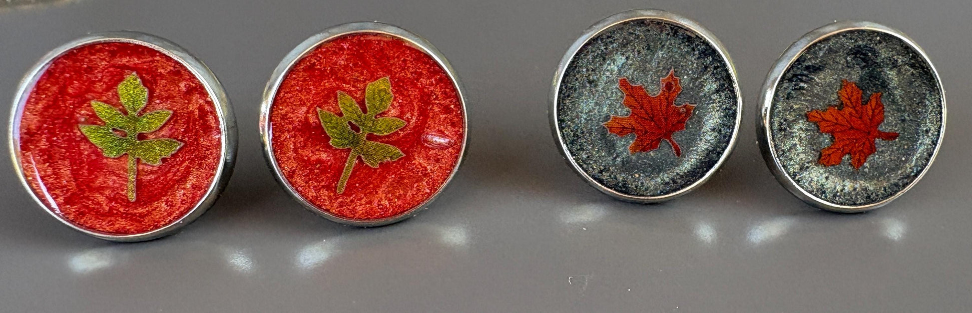 Colorful Fall Leaf Stud Earrings | Red & Blue Autumn Set Earrings Consecrated Jewelry Co.