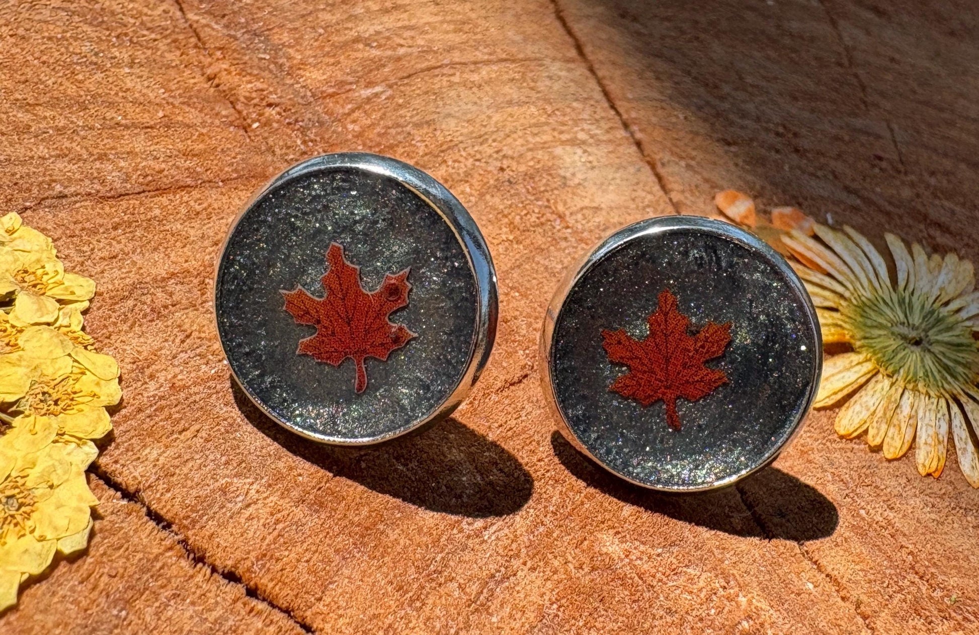 Colorful Fall Leaf Stud Earrings | Red & Blue Autumn Set Earrings Consecrated Jewelry Co.