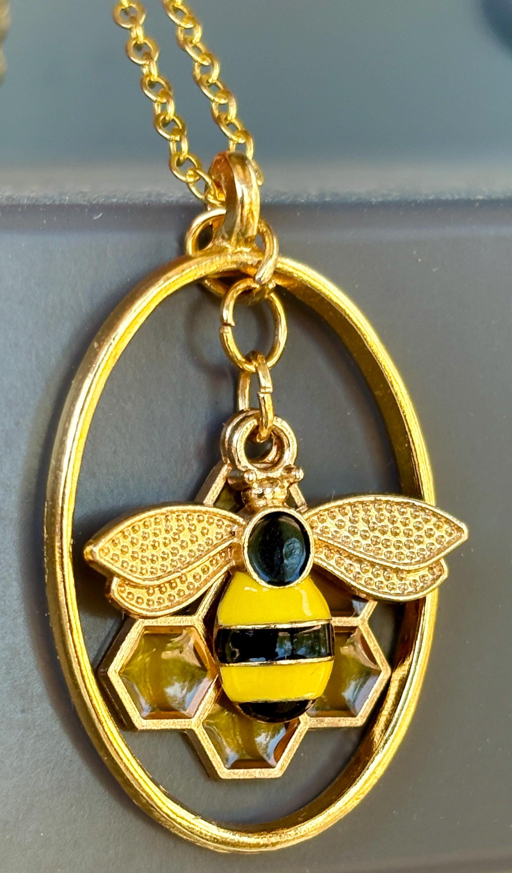 Gold Honeycomb Bee Necklace | Layered Oval Pendant Necklaces Consecrated Jewelry Co.