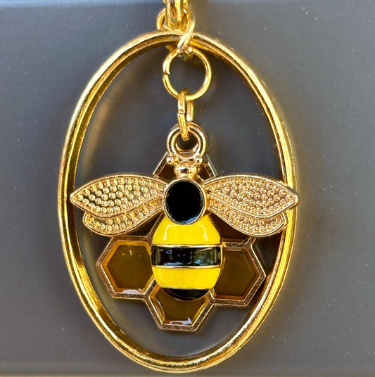 Gold Honeycomb Bee Necklace | Layered Oval Pendant Necklaces Consecrated Jewelry Co.