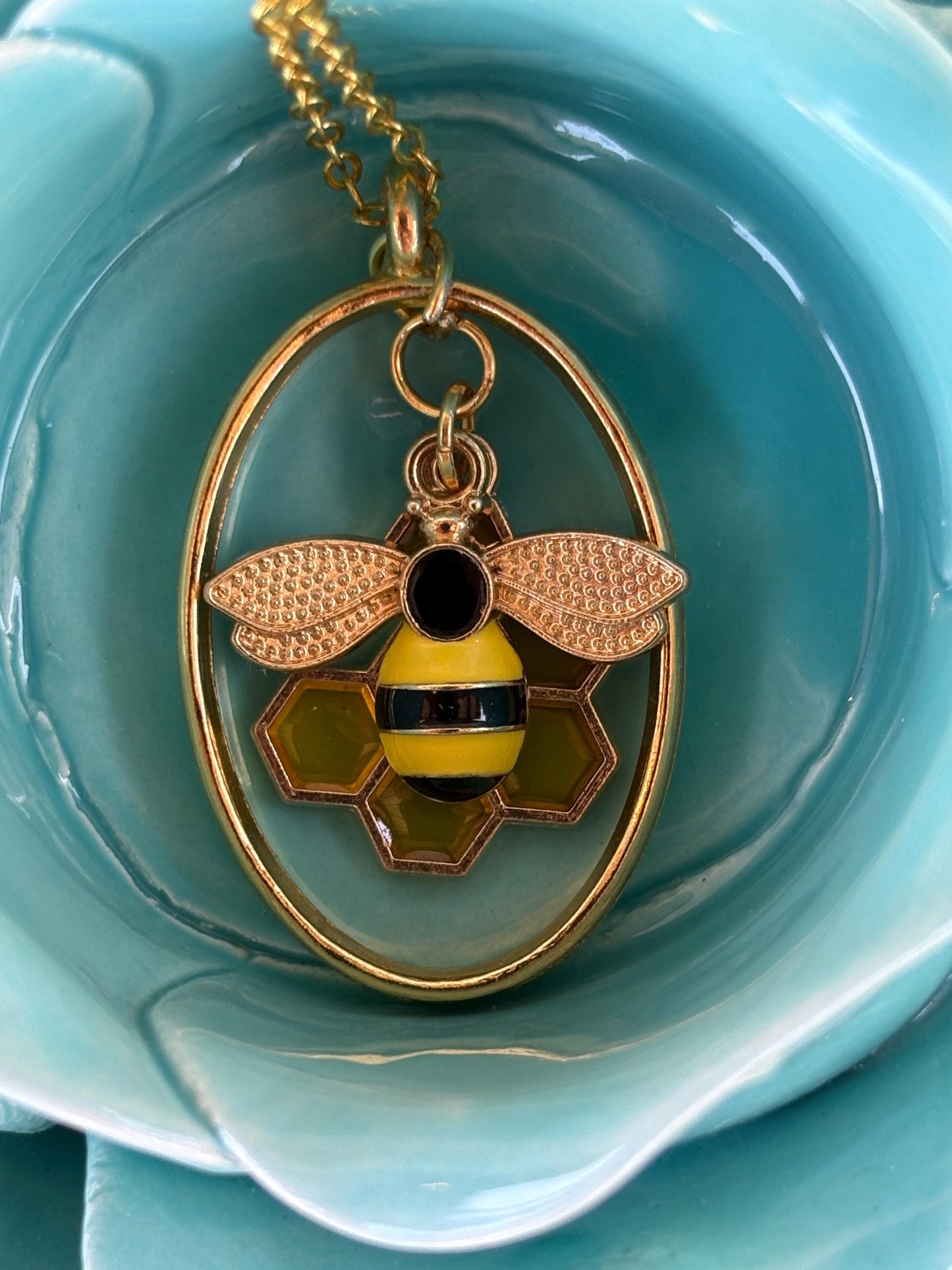 Gold Honeycomb Bee Necklace | Layered Oval Pendant Necklaces Consecrated Jewelry Co.