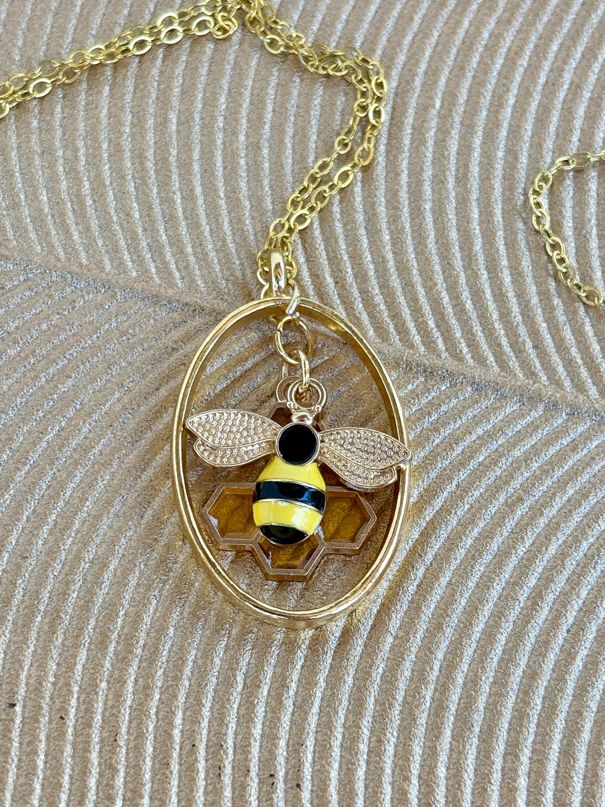 Gold Honeycomb Bee Necklace | Layered Oval Pendant Necklaces Consecrated Jewelry Co.