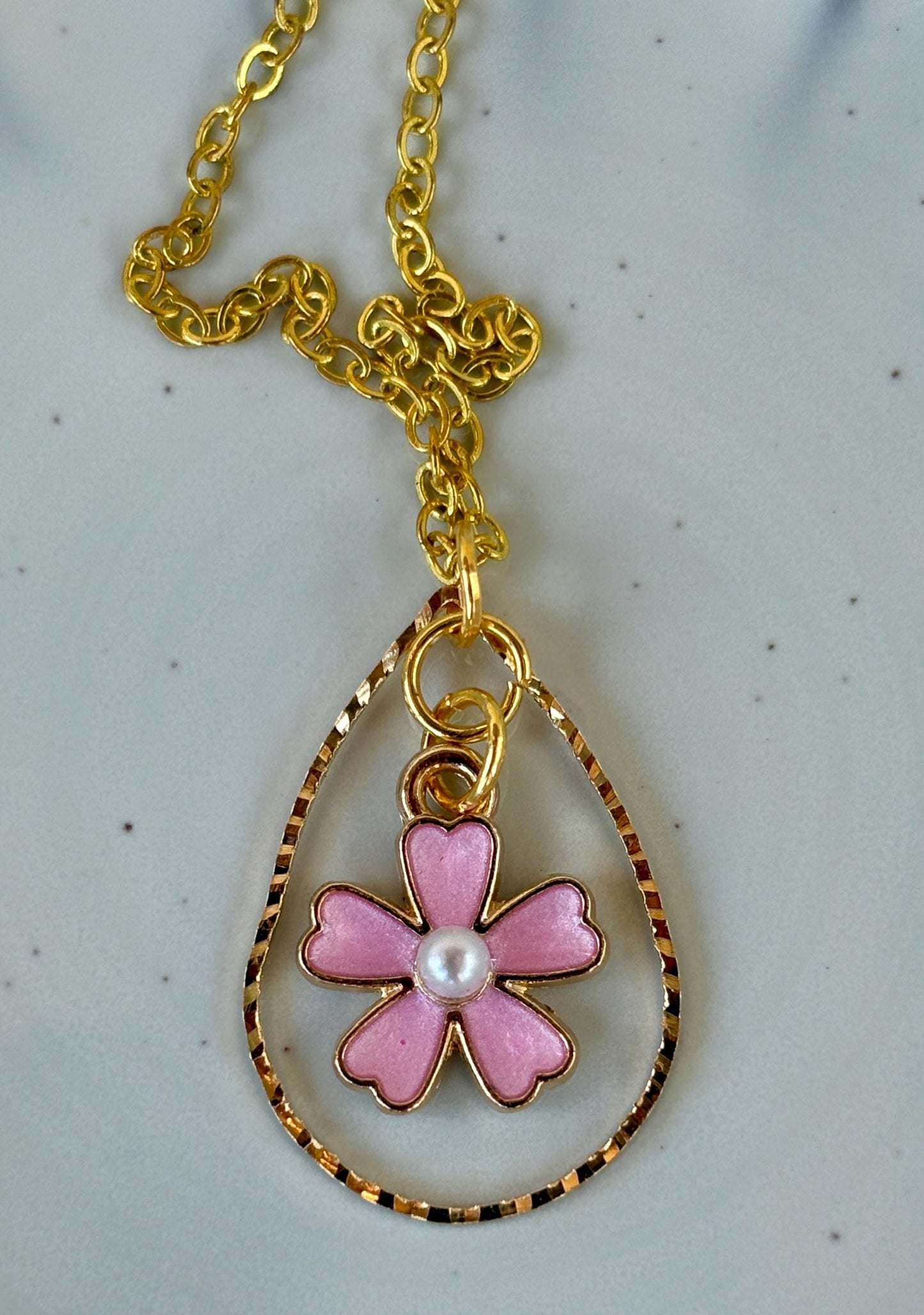 Gold Teardrop Necklace | Pink Flower Pearl Pendant Necklaces Consecrated Jewelry Co.