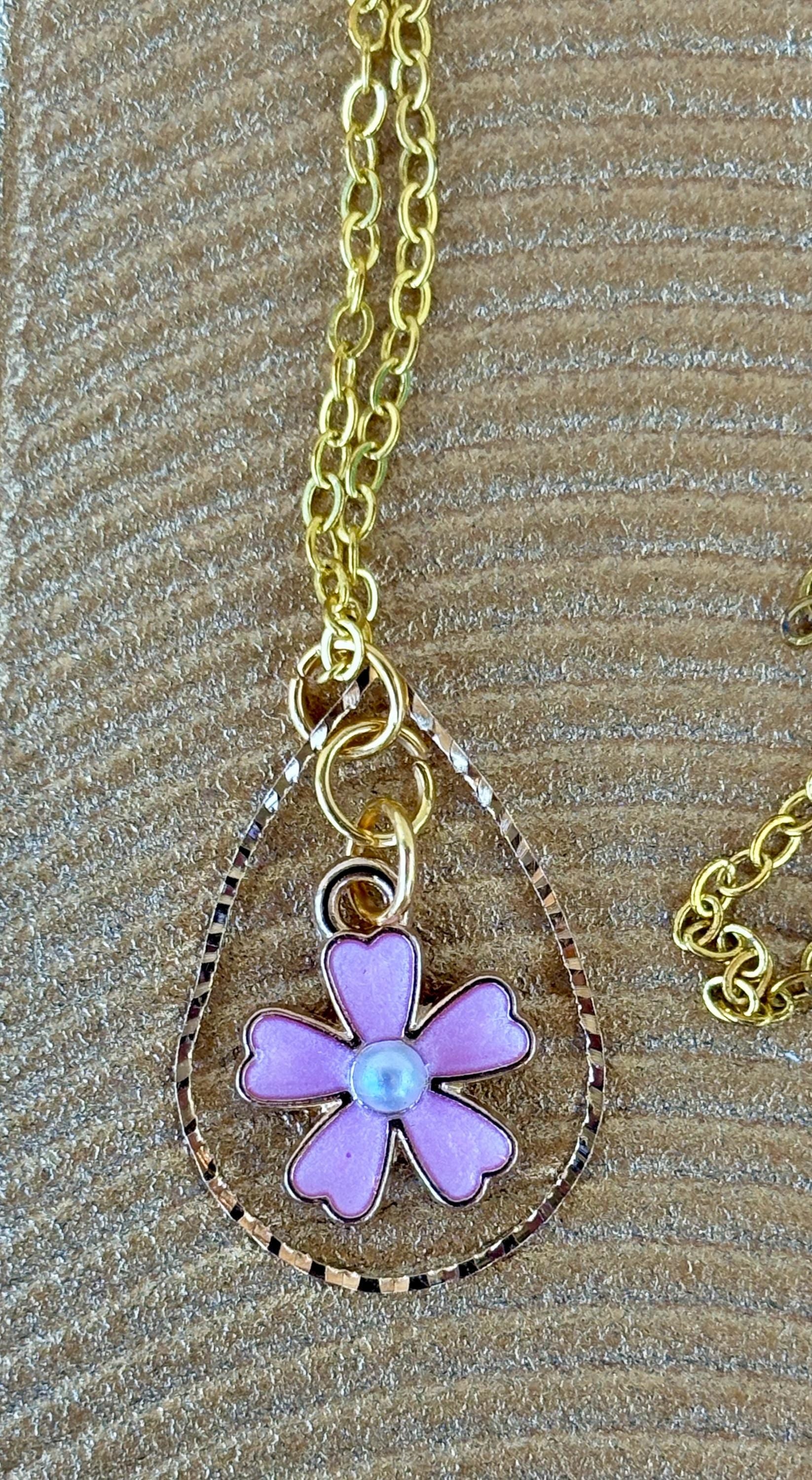 Gold Teardrop Necklace | Pink Flower Pearl Pendant Necklaces Consecrated Jewelry Co.