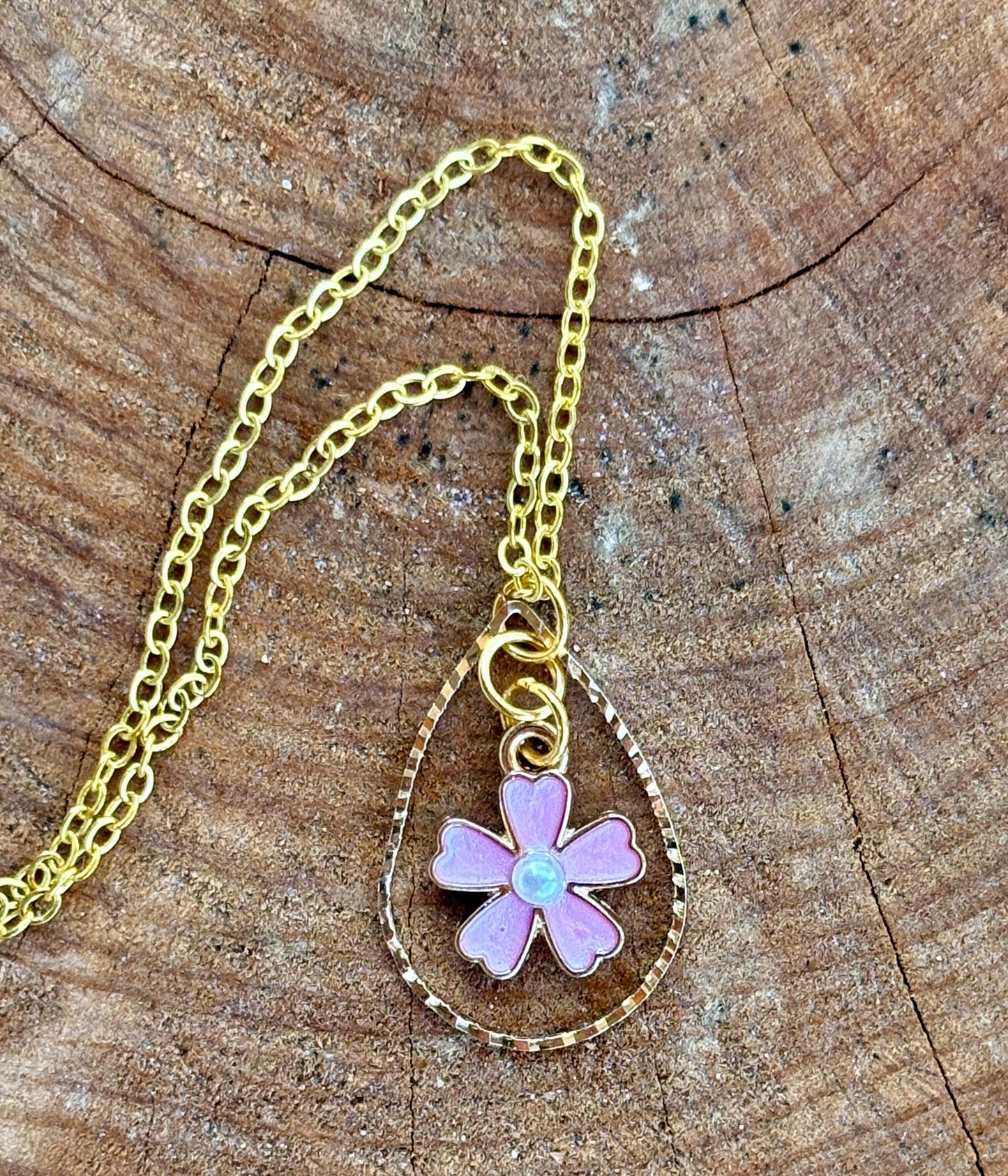 Gold Teardrop Necklace | Pink Flower Pearl Pendant Necklaces Consecrated Jewelry Co.