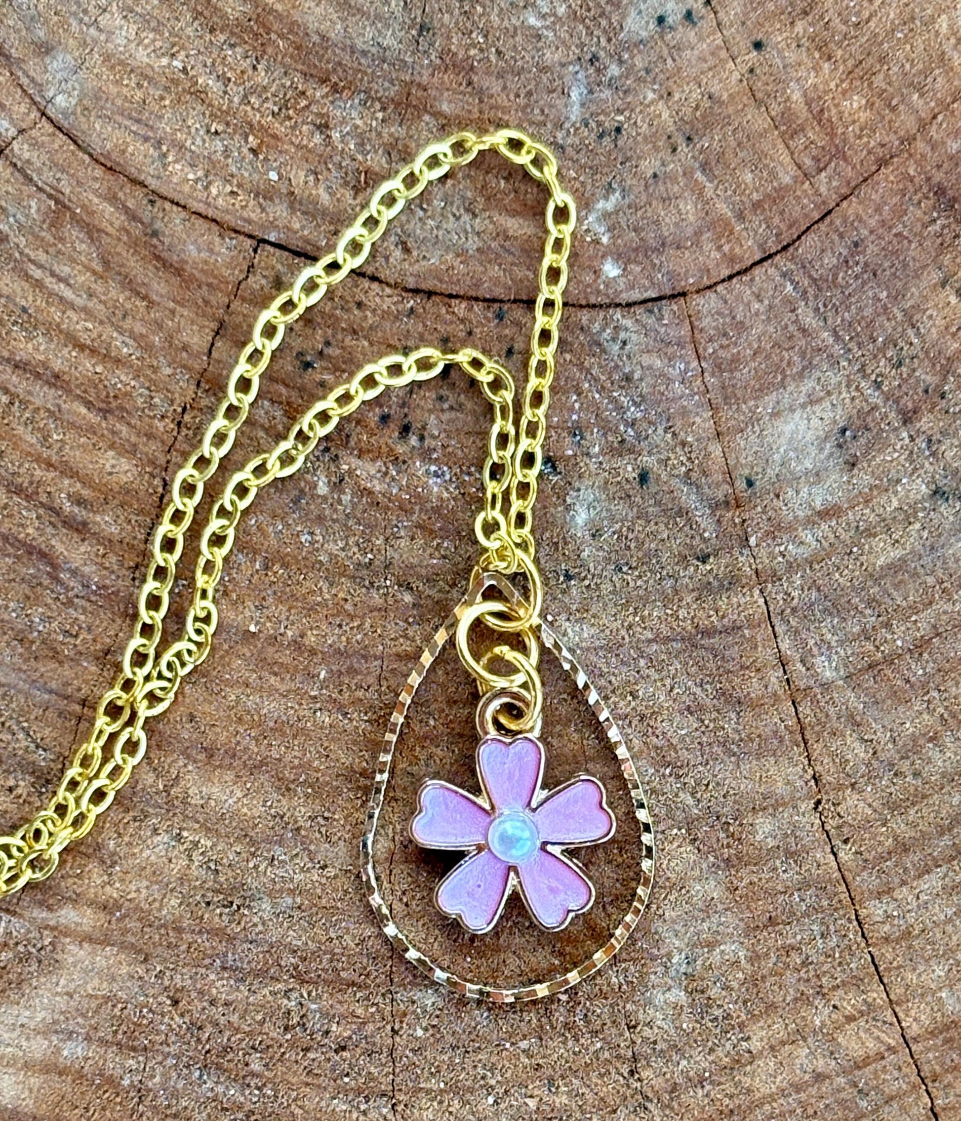 Gold Teardrop Necklace | Pink Flower Pearl Pendant Necklaces Consecrated Jewelry Co.