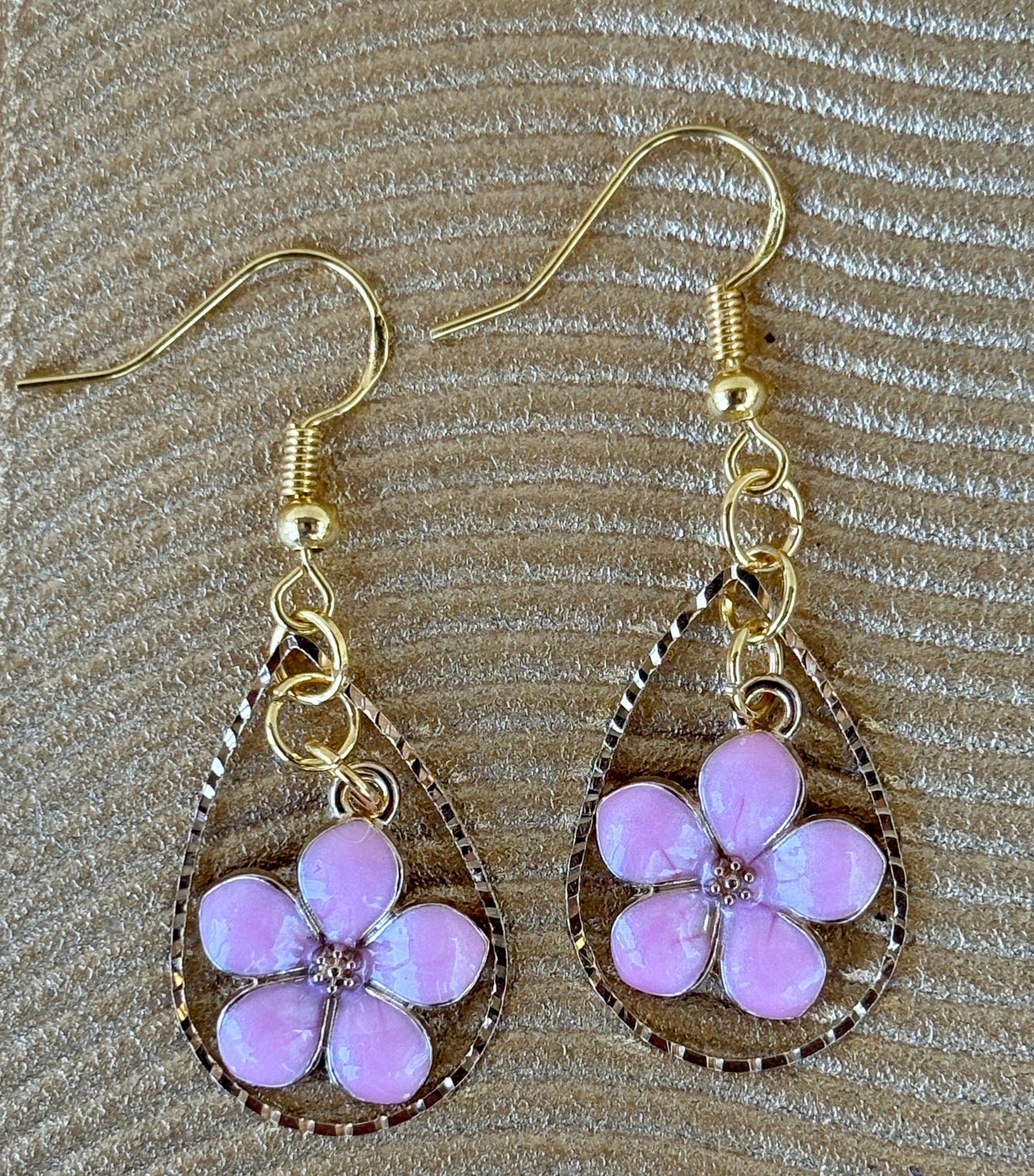 Gold Teardrop Earrings | Dainty Pink Flower Floral Dangle Earrings Consecrated Jewelry Co.