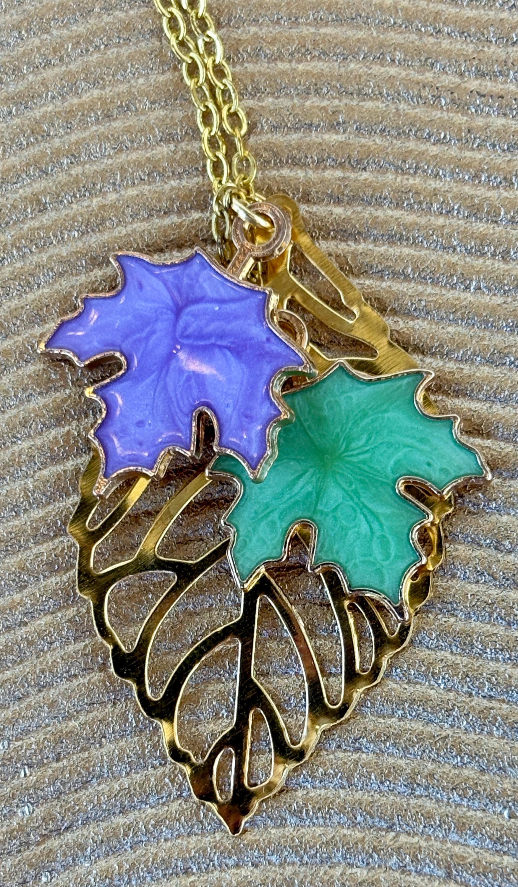 Fall Leaf Necklace Gold Purple Green | Autumn Jewelry Gift Necklaces Consecrated Jewelry Co.
