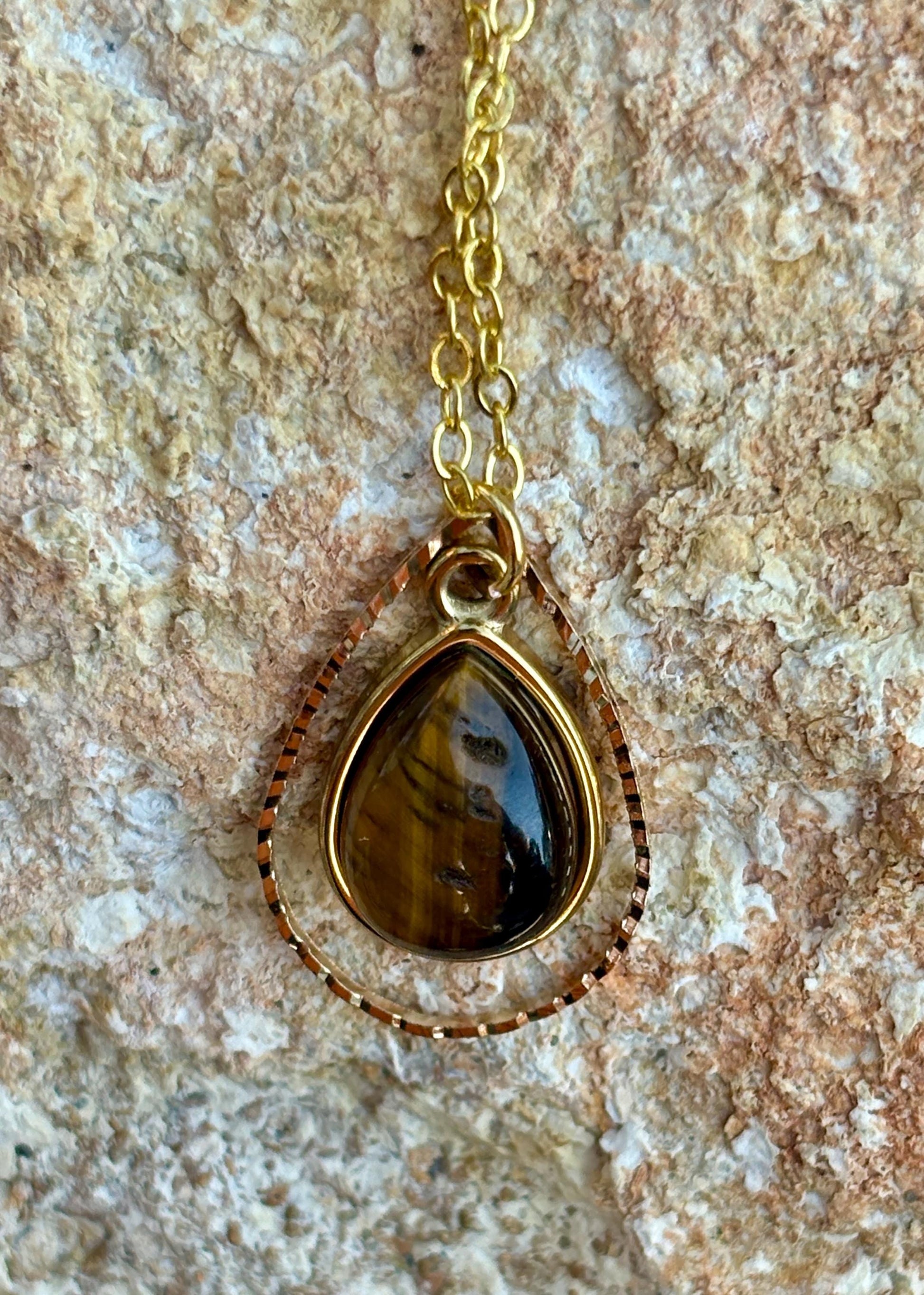 Amber Brown Teardrop Necklace | Gold Frame Boho Pendant Necklaces Consecrated Jewelry Co.