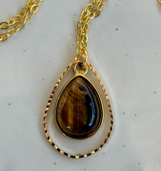 Amber Brown Teardrop Necklace | Gold Frame Boho Pendant Necklaces Consecrated Jewelry Co.
