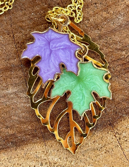 Fall Leaf Necklace Gold Purple Green | Autumn Jewelry Gift Necklaces Consecrated Jewelry Co.