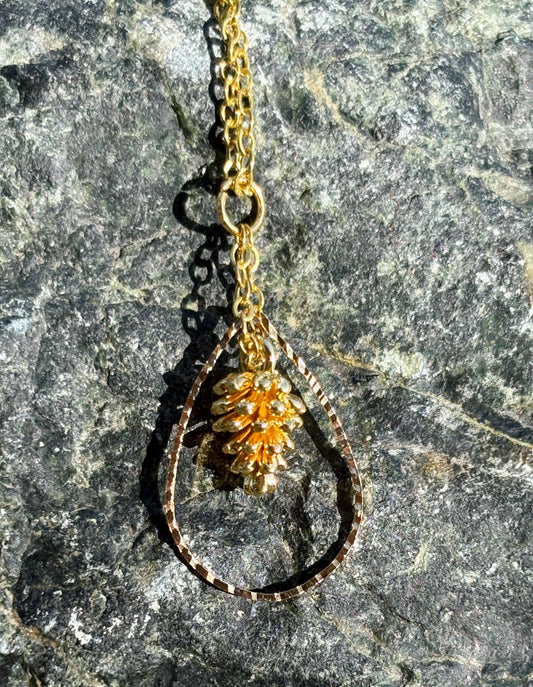 Gold Pinecone Necklace Teardrop Frame | Fall Nature Jewelry Necklaces Consecrated Jewelry Co.