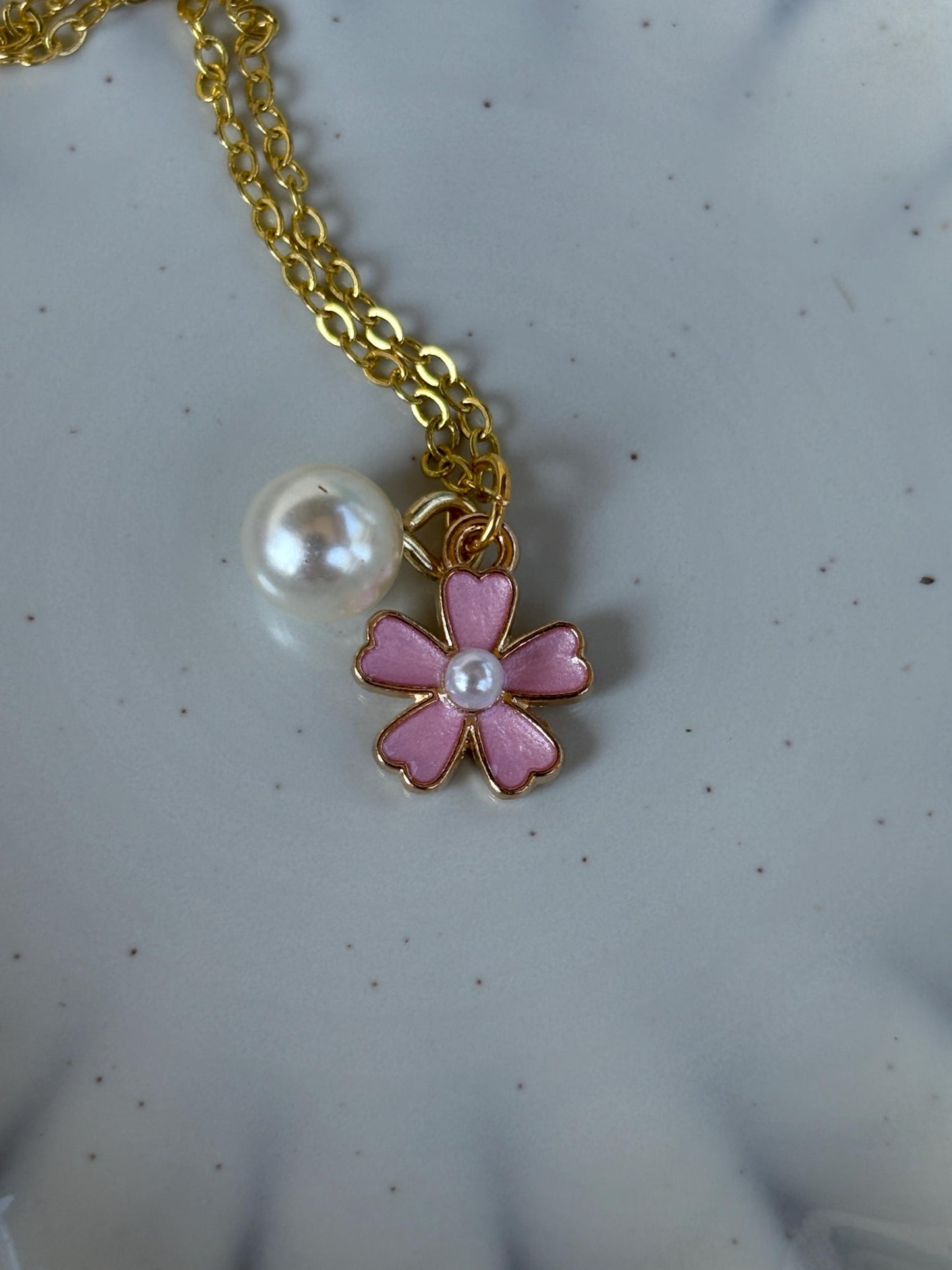 Pink Flower Pearl Gold Necklace | Dainty Floral Charm Necklaces Consecrated Jewelry Co.