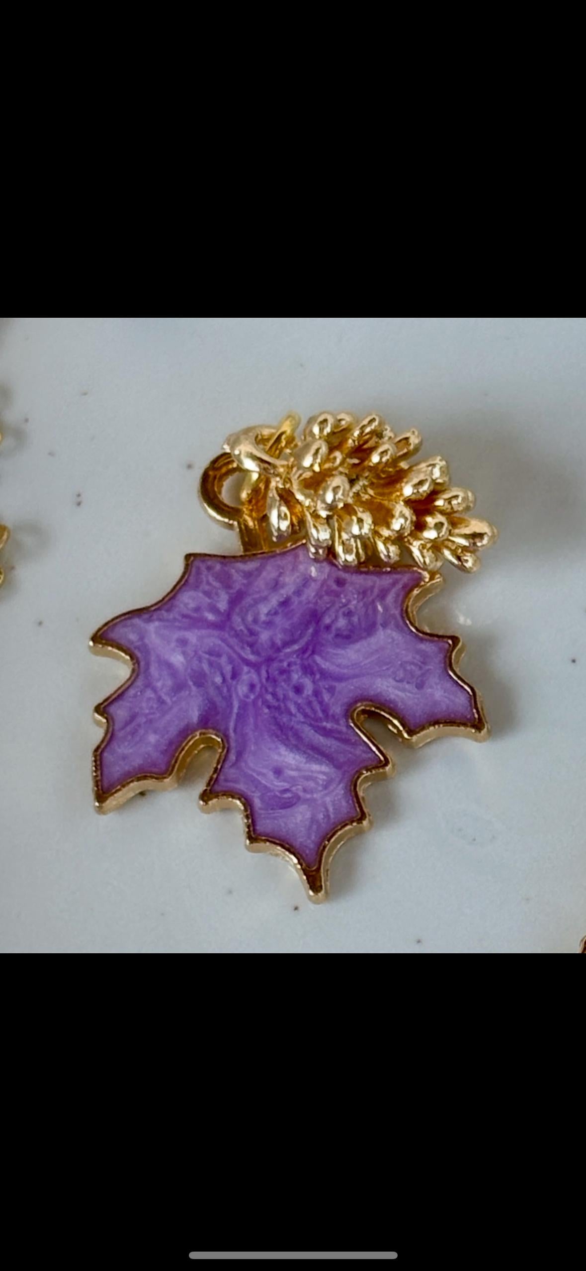 Pink, Putple, Green Leaf and Gold Pinecone Charm Necklace: Fall Autumn Season Pendant Necklaces Consecrated Jewelry Co.