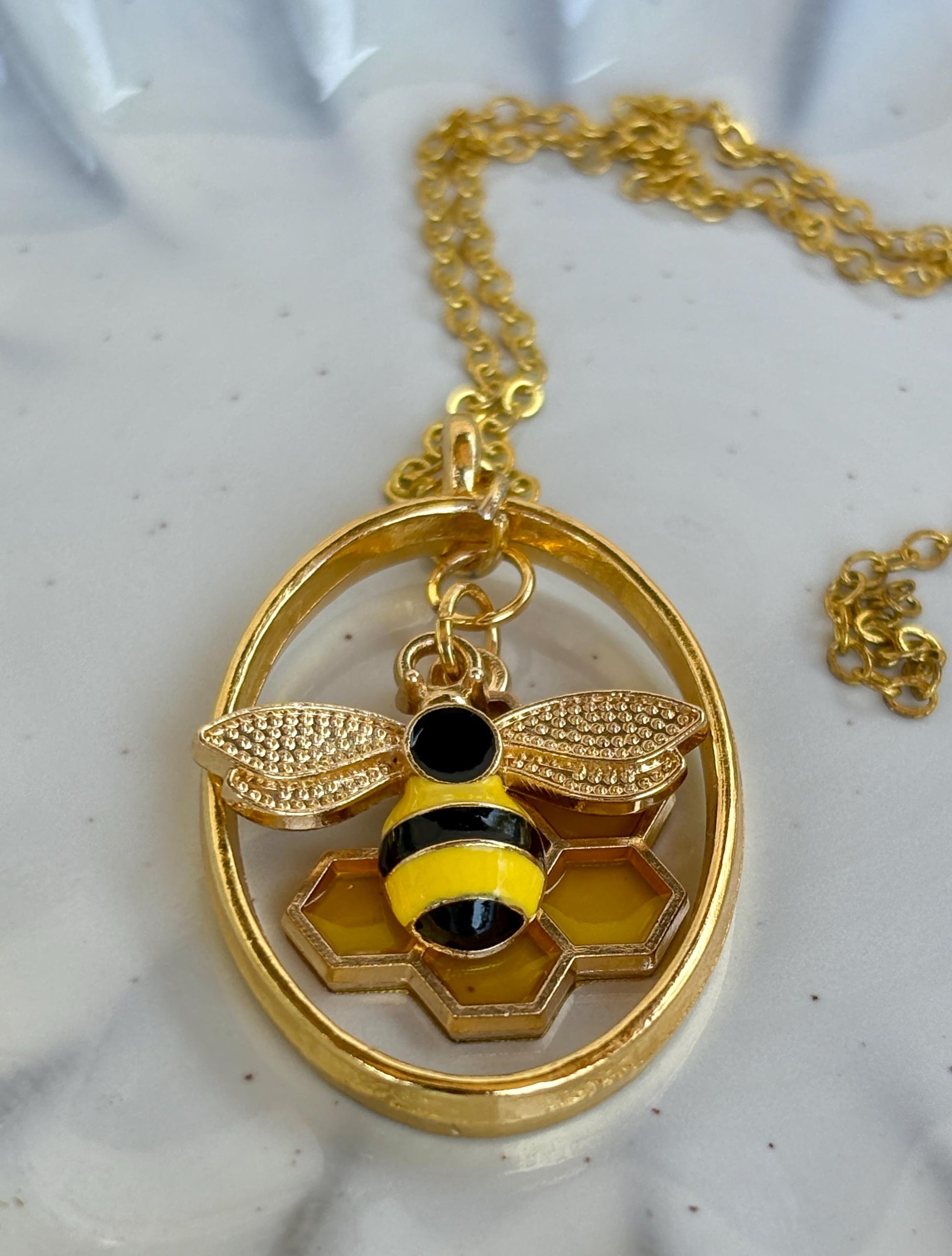 Gold Honeycomb Bee Necklace | Layered Oval Pendant Necklaces Consecrated Jewelry Co.