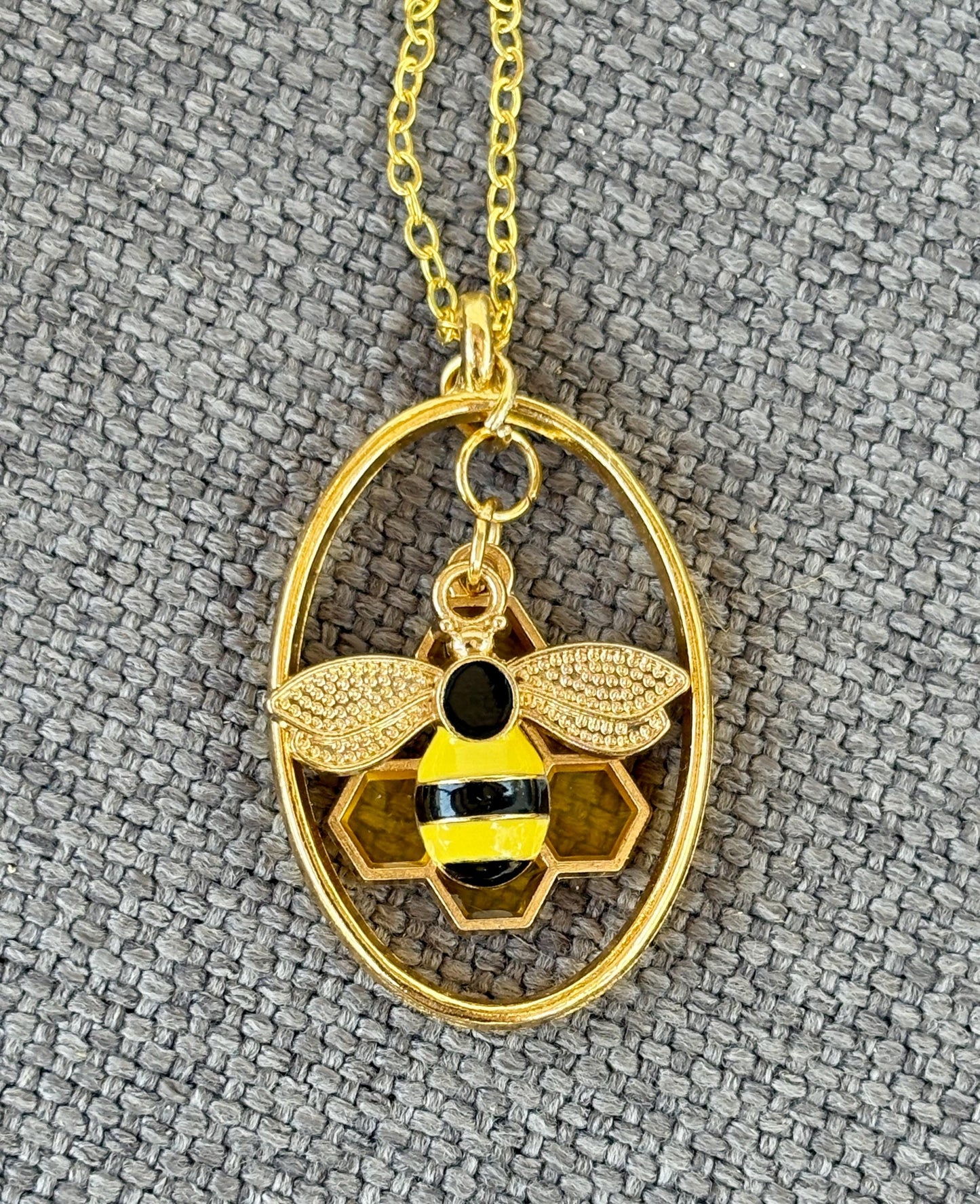 Gold Honeycomb Bee Necklace | Layered Oval Pendant Necklaces Consecrated Jewelry Co.