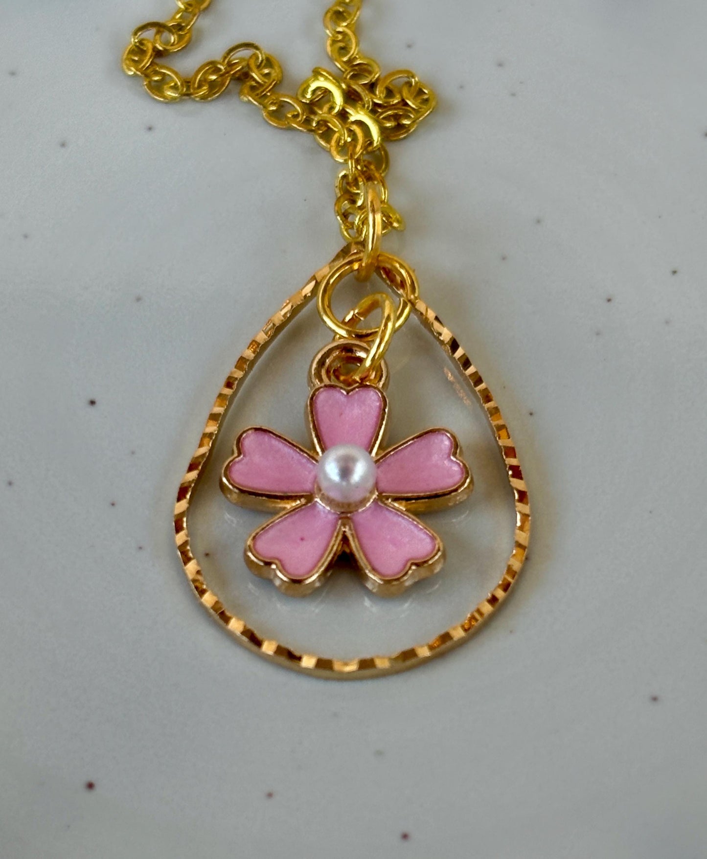 Gold Teardrop Necklace | Pink Flower Pearl Pendant Necklaces Consecrated Jewelry Co.