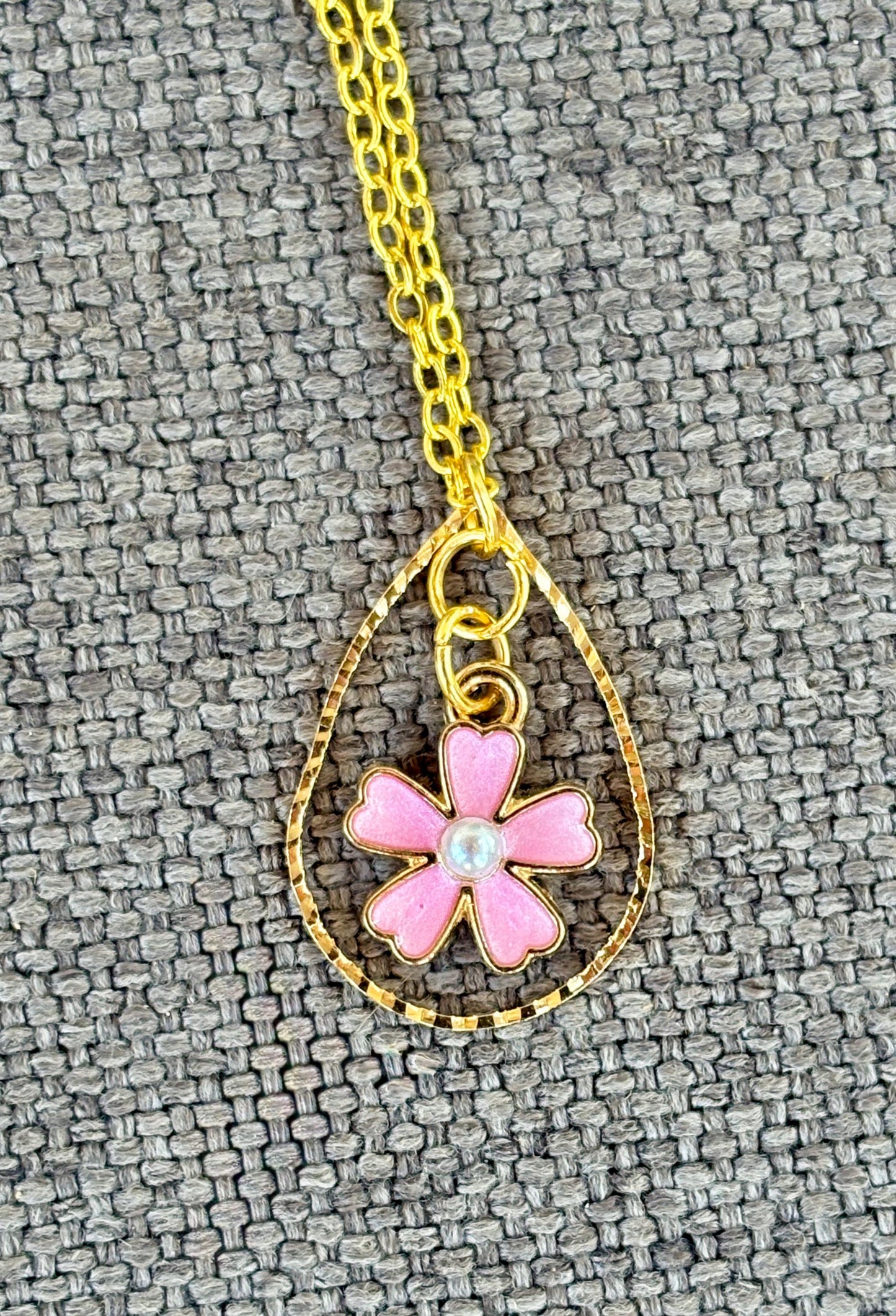 Gold Teardrop Necklace | Pink Flower Pearl Pendant Necklaces Consecrated Jewelry Co.