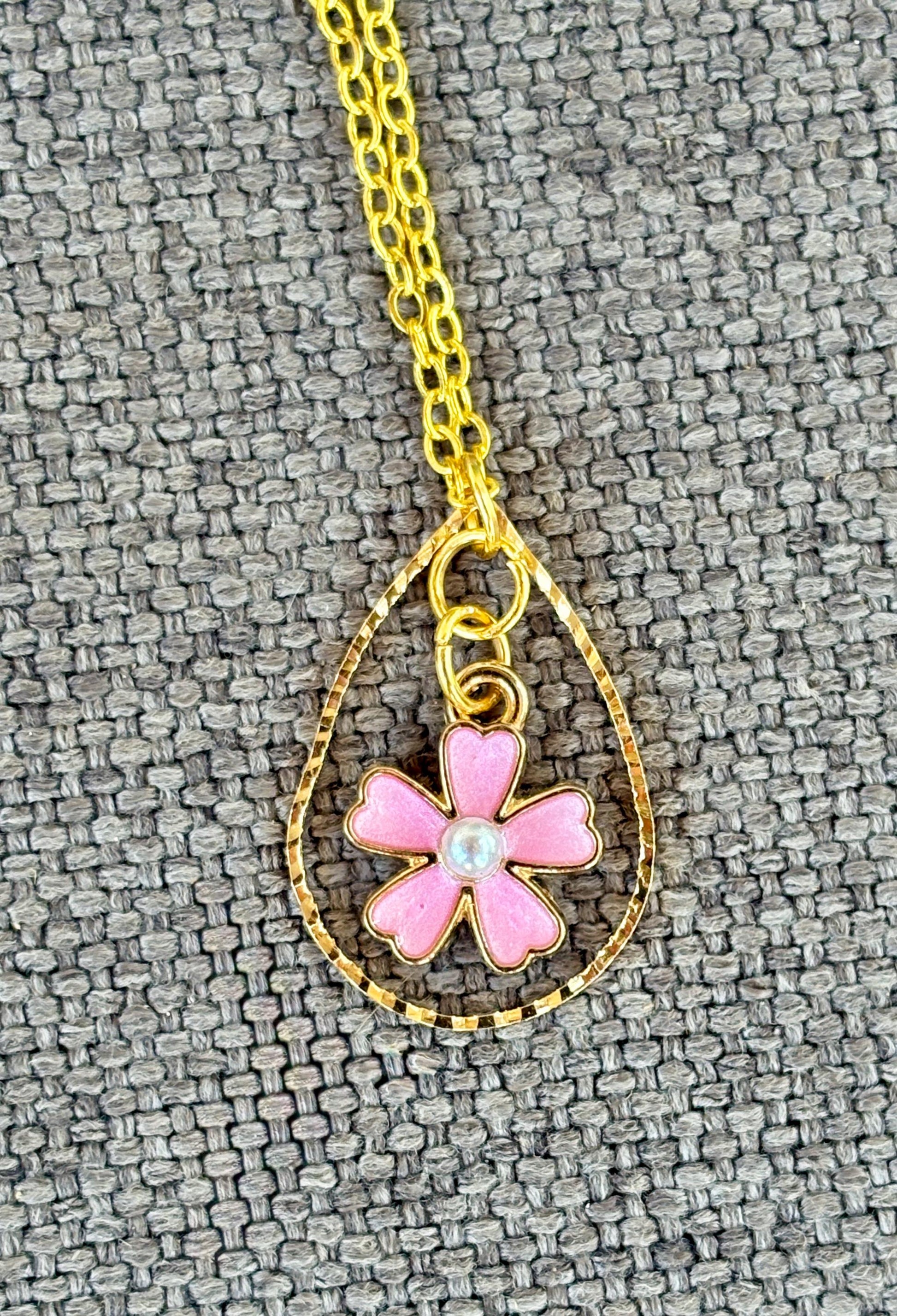 Gold Teardrop Necklace | Pink Flower Pearl Pendant Necklaces Consecrated Jewelry Co.