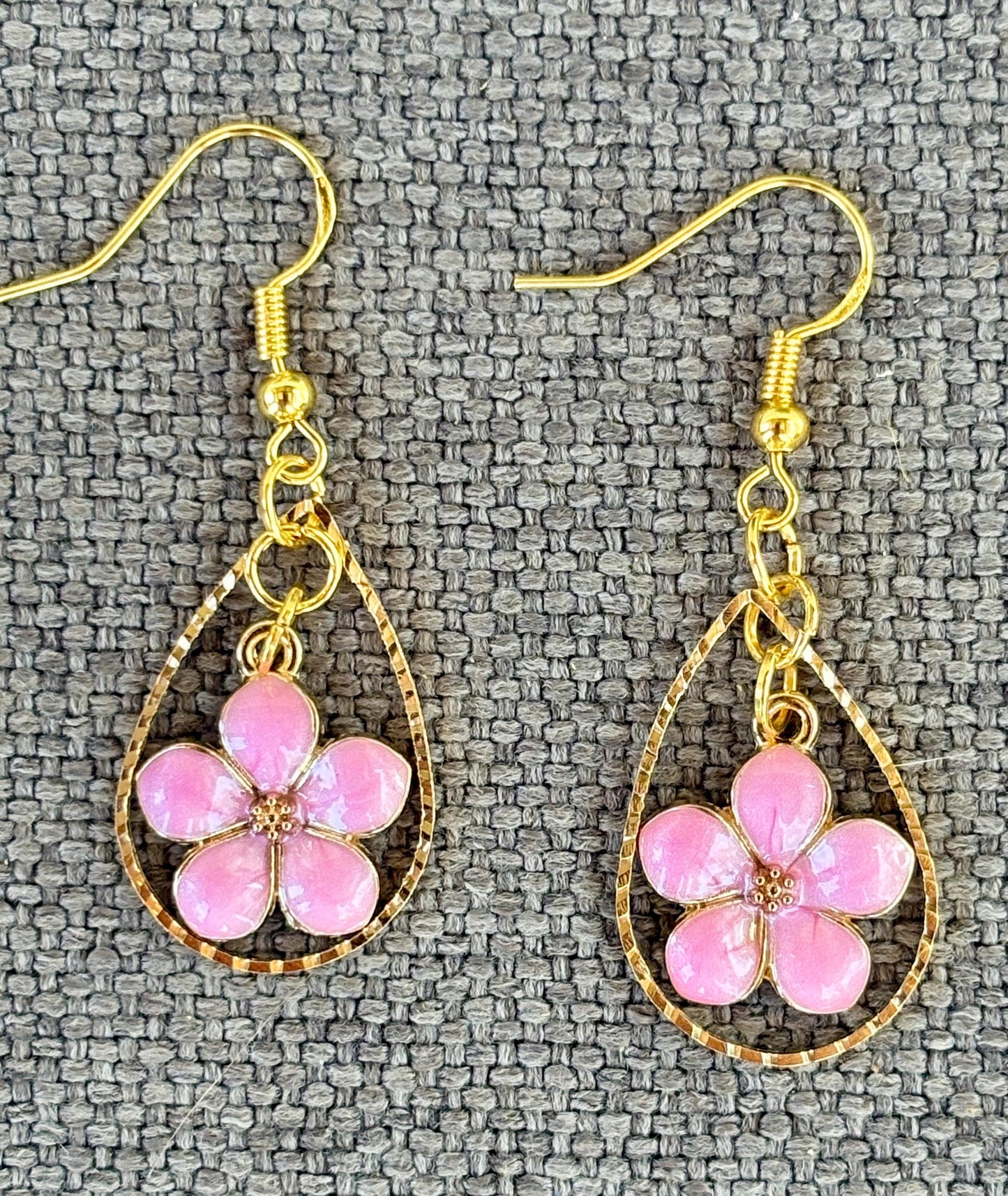 Gold Teardrop Earrings | Dainty Pink Flower Floral Dangle Earrings Consecrated Jewelry Co.