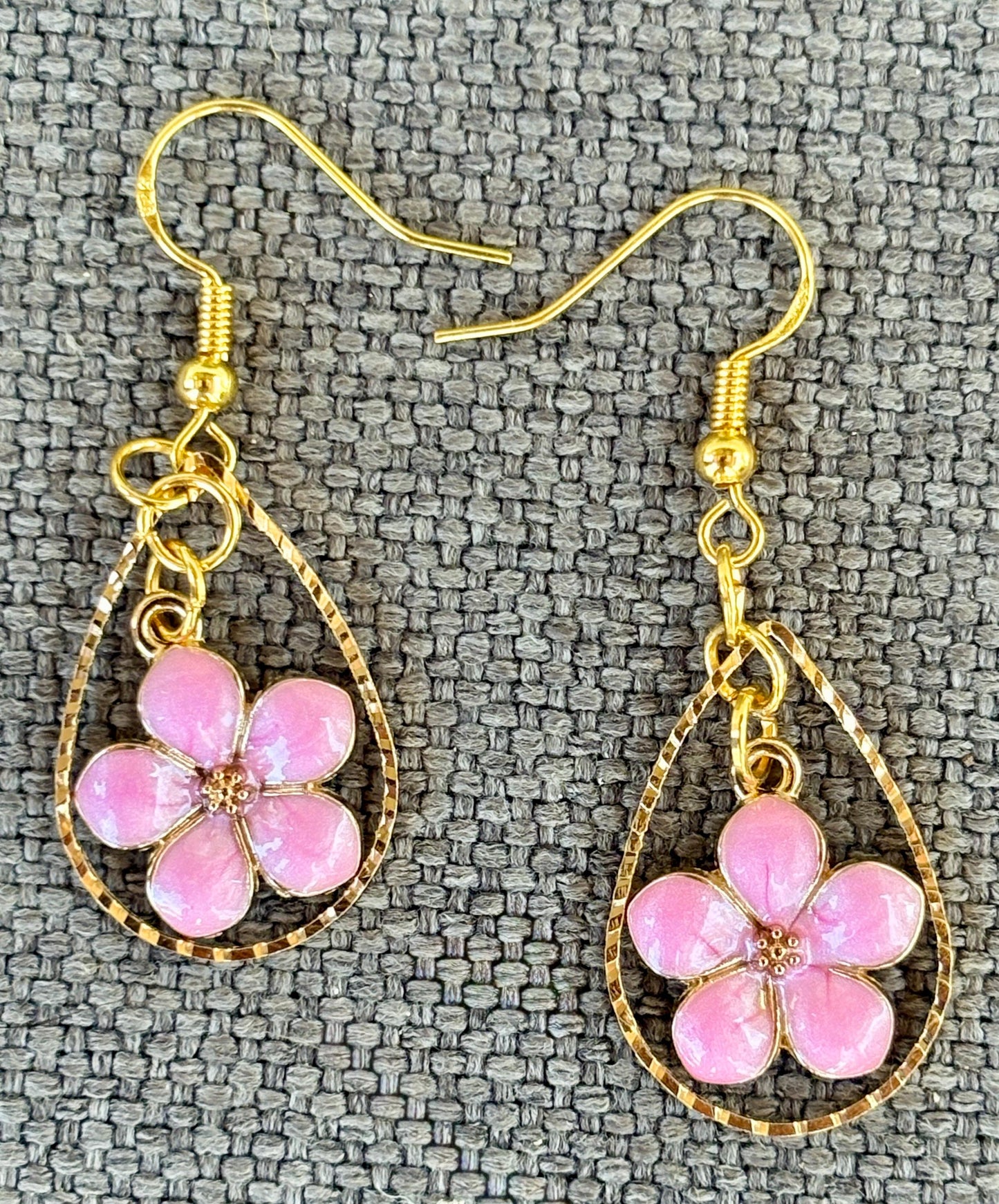 Gold Teardrop Earrings | Dainty Pink Flower Floral Dangle Earrings Consecrated Jewelry Co.