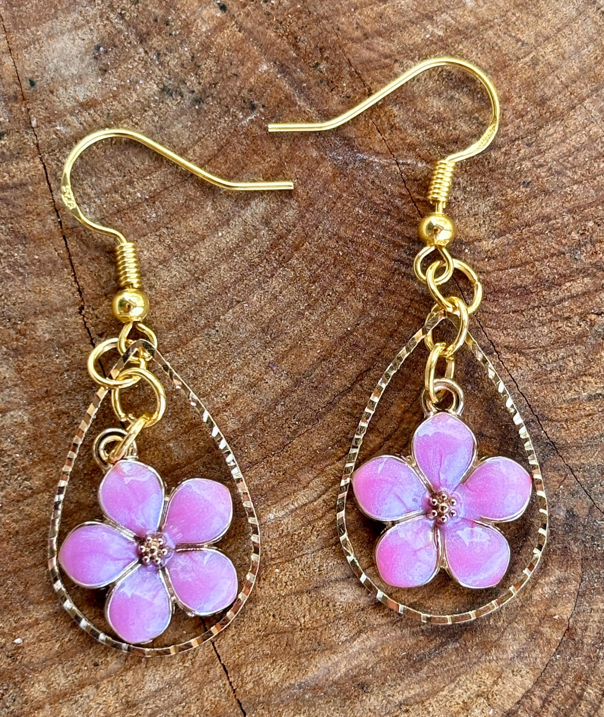 Gold Teardrop Earrings | Dainty Pink Flower Floral Dangle Earrings Consecrated Jewelry Co.