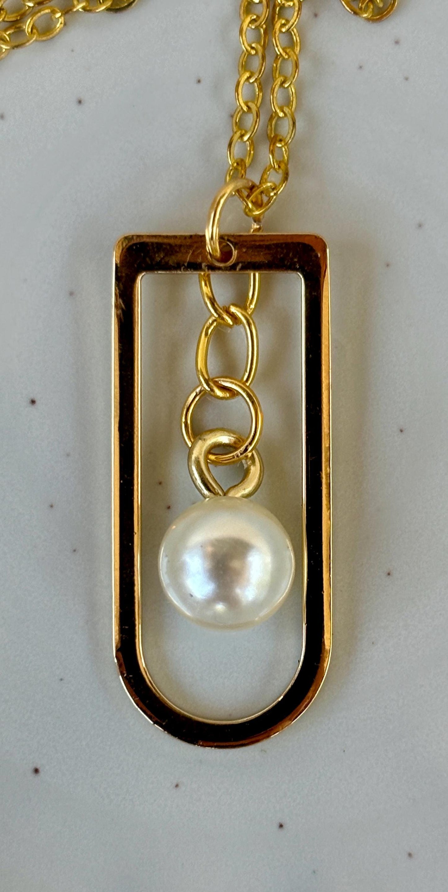 Arched Gold Frame Pearl Pendant Necklace: White Pearl Charm Necklaces Consecrated Jewelry Co.