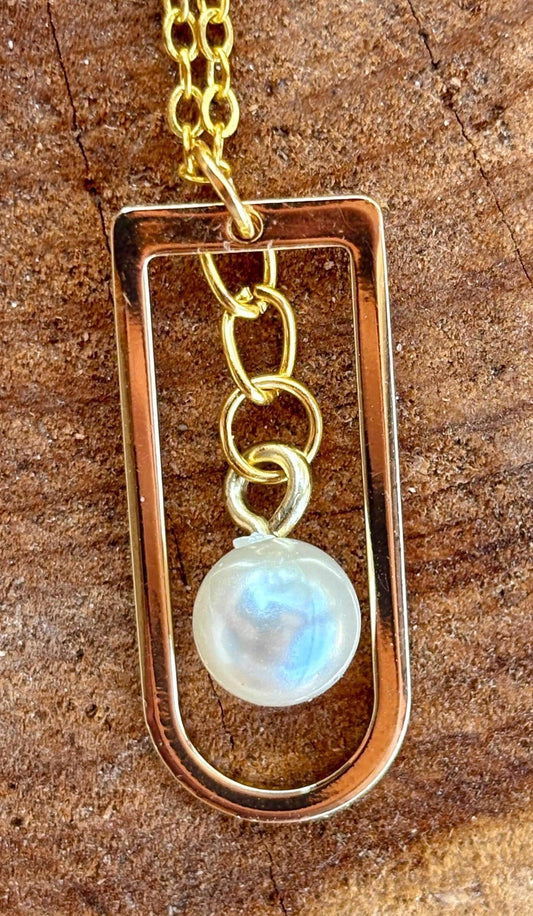 Arched Gold Frame Pearl Pendant Necklace: White Pearl Charm Necklaces Consecrated Jewelry Co.