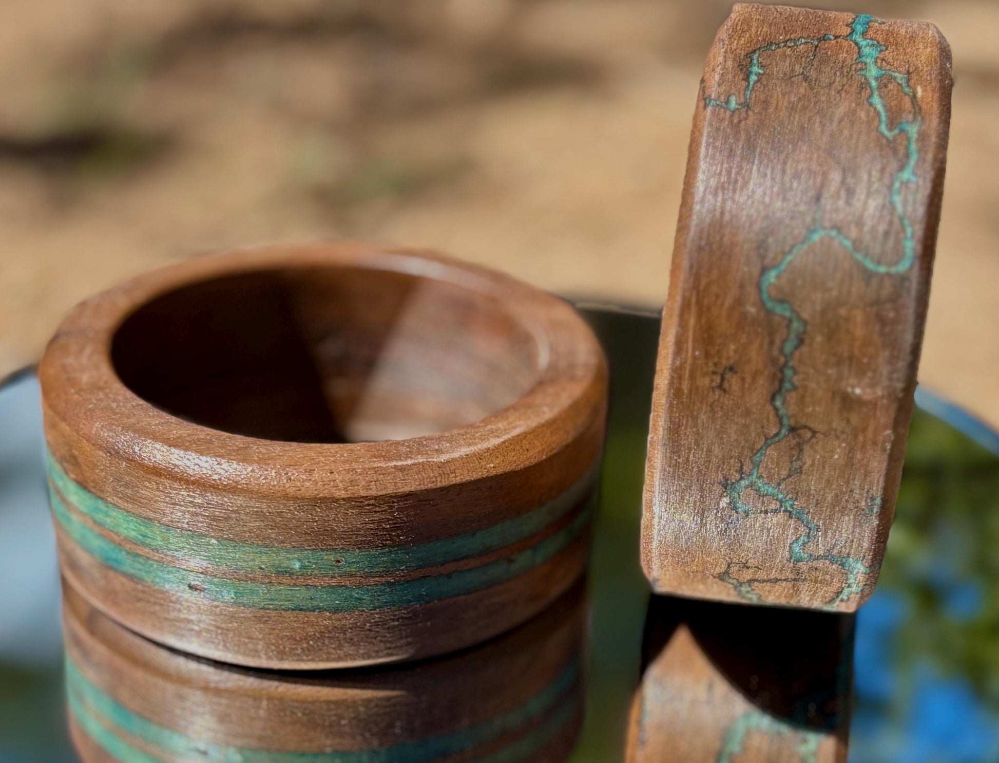 Chunky Black Walnut Bangle Bracelet | Teal Turquoise Resin Boho Bracelets Consecrated Jewelry Co.