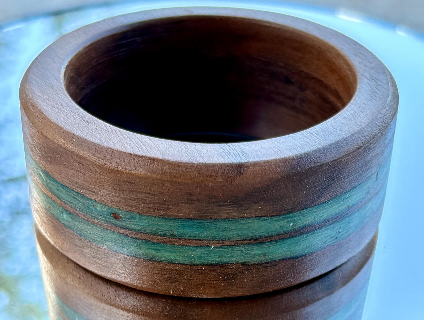 Chunky Black Walnut Bangle Bracelet | Teal Turquoise Resin Boho Bracelets Consecrated Jewelry Co.
